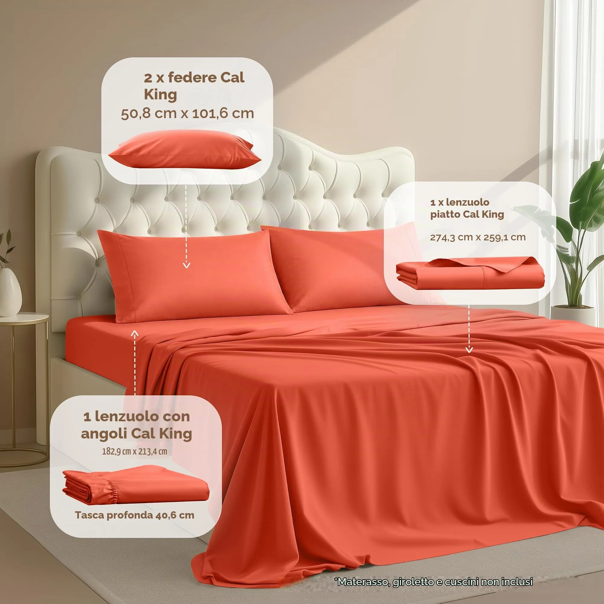 Utopia Bedding Set di lenzuola California King, 4 pezzi, Microfibra, Corallo - immagine 2