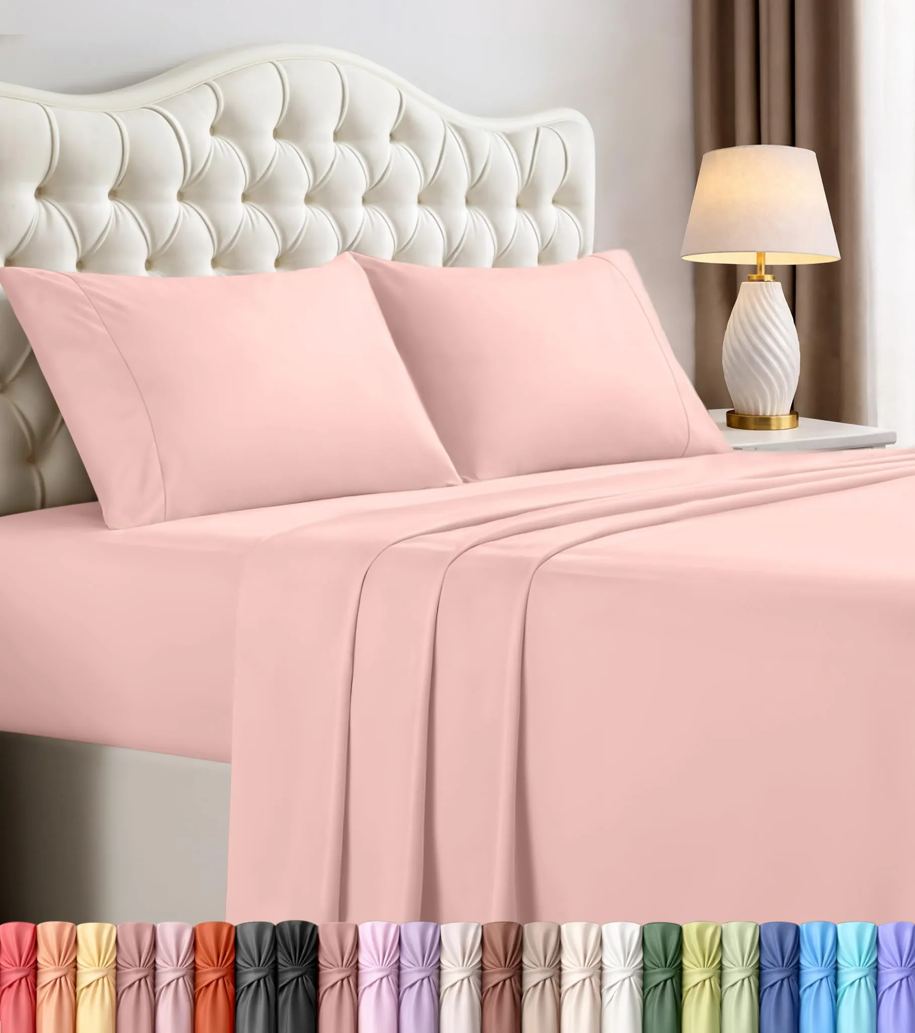 Utopia Bedding Set di lenzuola per letto king size, 4 pezzi, microfibra, Oeko Tex, rosa tè - immagine 1
