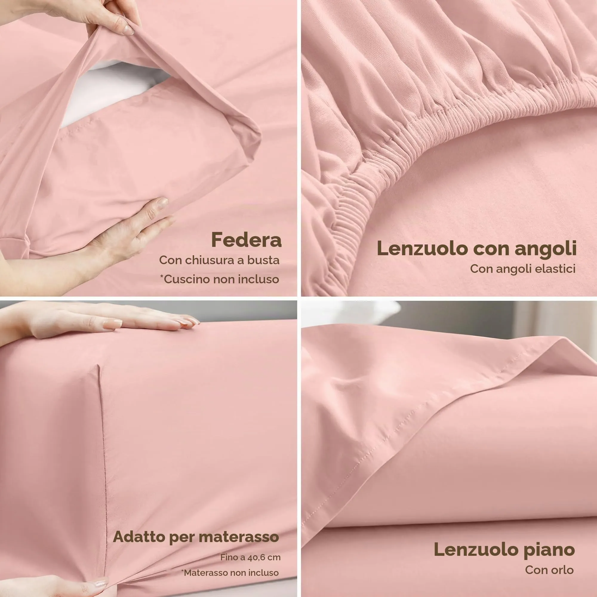 Utopia Bedding Set di lenzuola per letto king size, 4 pezzi, microfibra, Oeko Tex, rosa tè - immagine 3