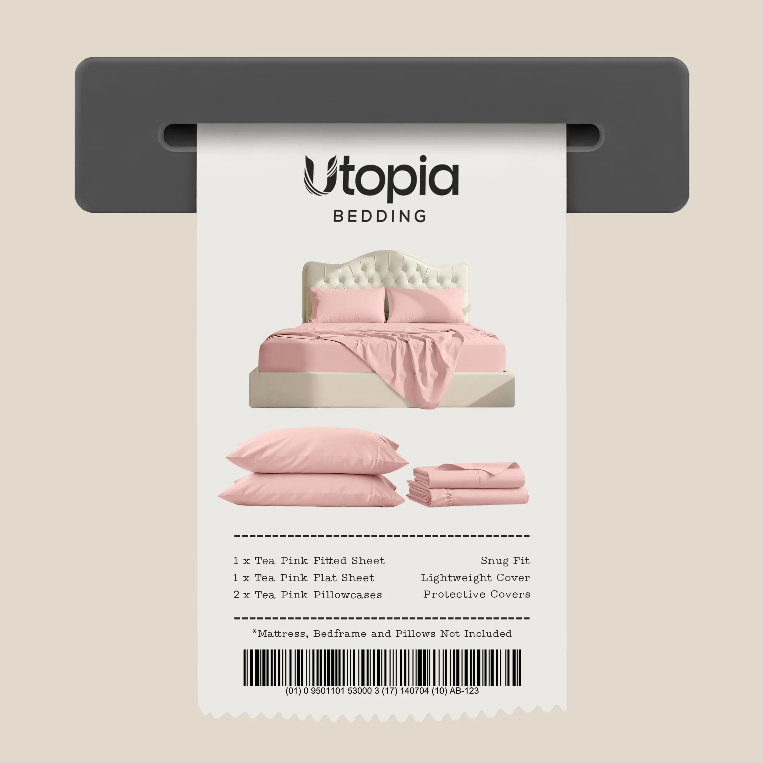 Utopia Bedding Set di lenzuola per letto king size, 4 pezzi, microfibra, Oeko Tex, rosa tè - immagine 7