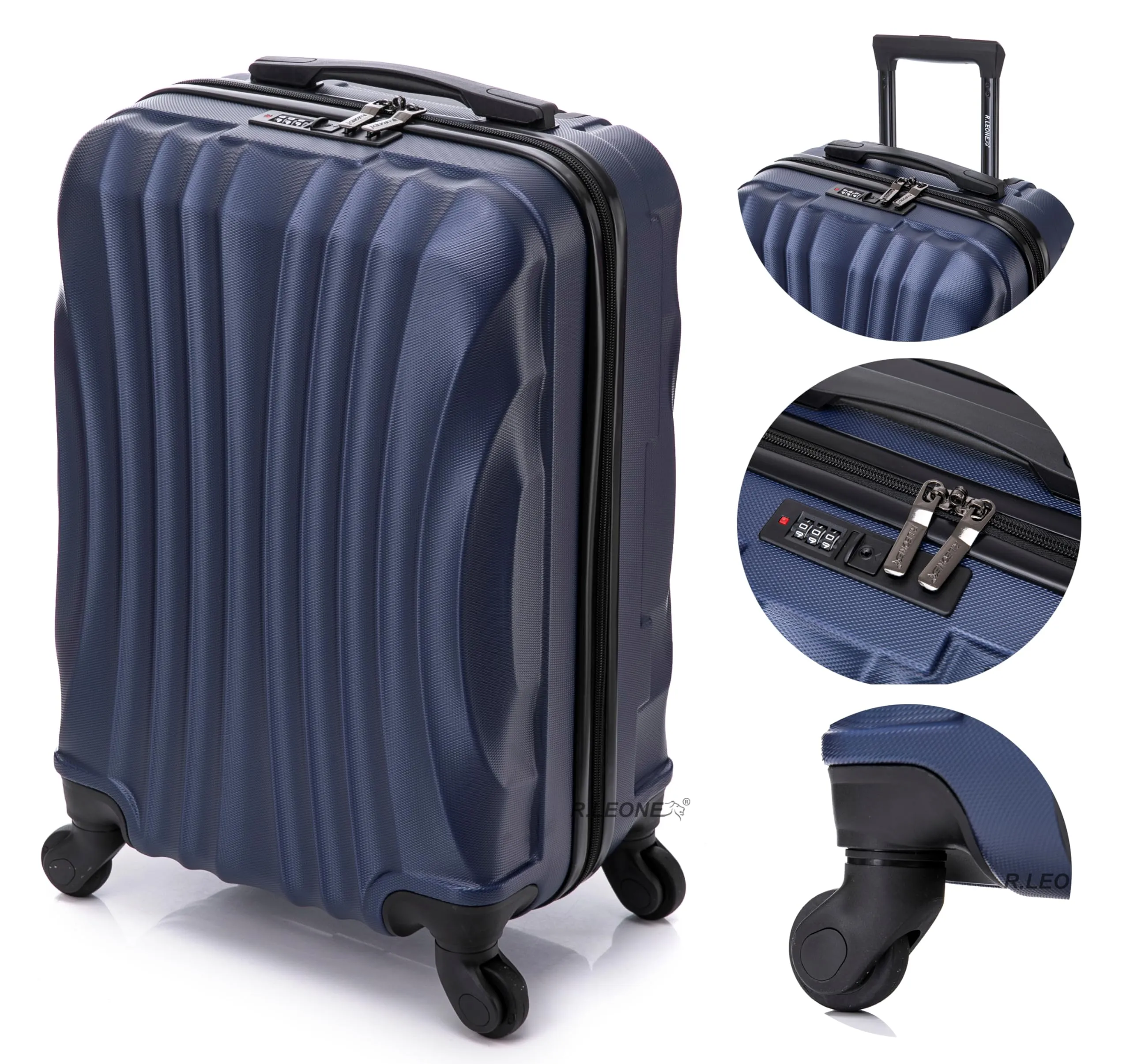 R.Leone Trolley Bagaglio a mano 55x35x25 cm 4 Ruote in ABS 20373FR - Azzurro - immagine 3