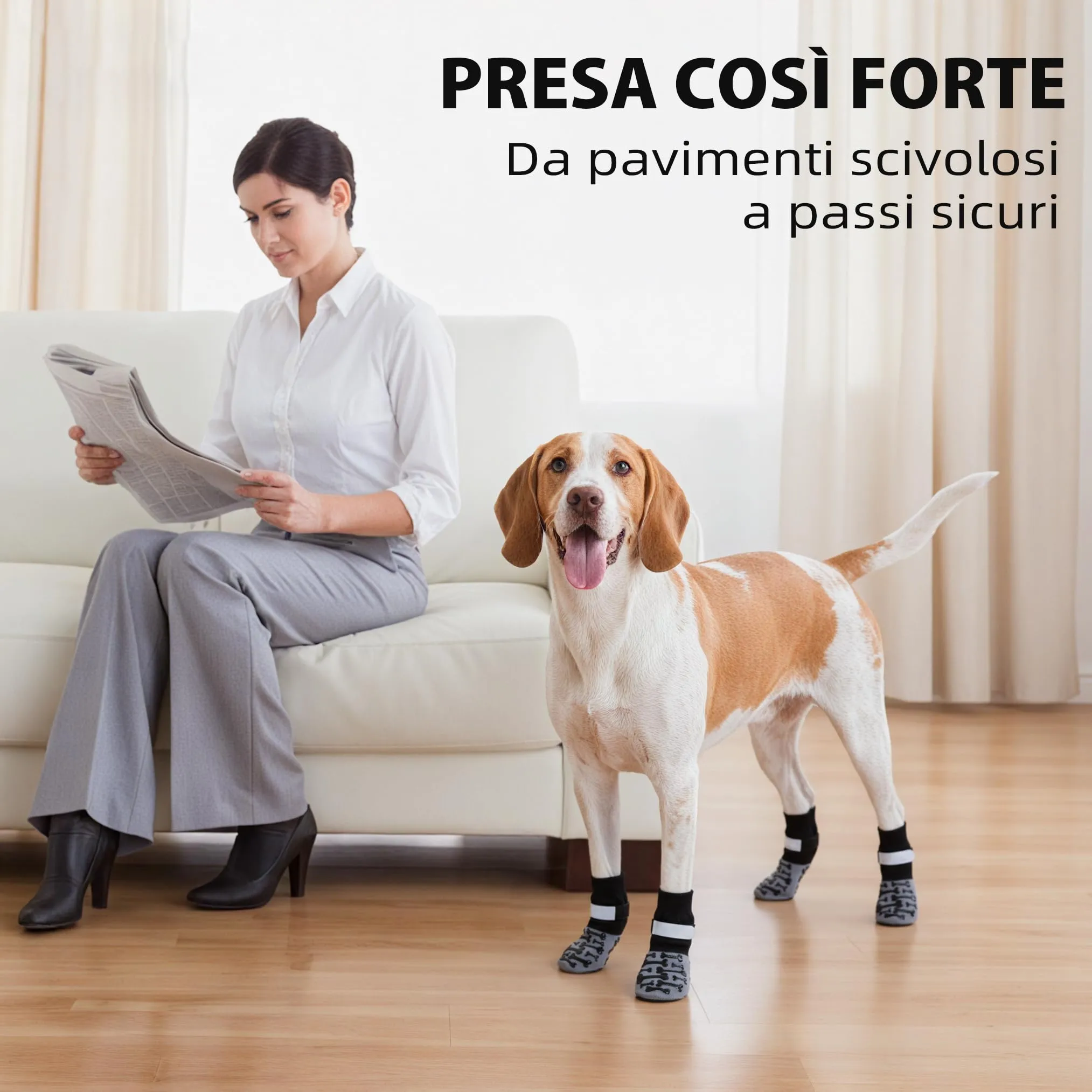 Fantasreen Calzini Antiscivolo per Cani con Osso, 6 Pezzi, Grigio Modern, XL - immagine 4