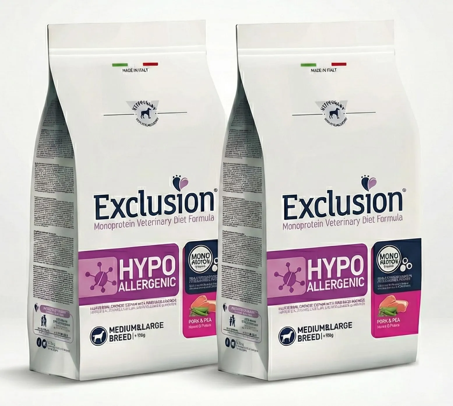 Exclusion Diet Maiale & Piselli Hypoallergenico per Cani Taglia Media e Grande 12 kg (2 Sacchi) - immagine 1