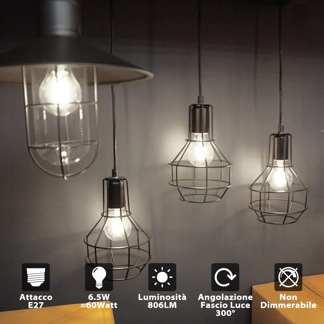 LVWIT Lampadine LED Filamento E27 6.5W A60, 806 Lumen, 6500K Bianco Freddo, Non Dimmerabile - Confezione da 6 pezzi - immagine 2