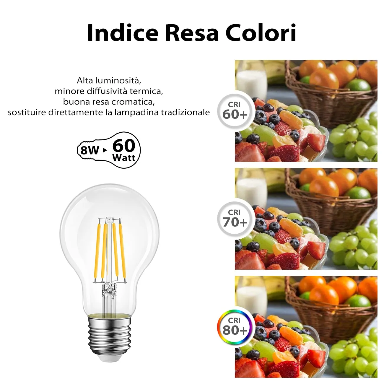 LVWIT Lampadine LED Filamento E27 6.5W A60, 806 Lumen, 6500K Bianco Freddo, Non Dimmerabile - Confezione da 6 pezzi - immagine 4