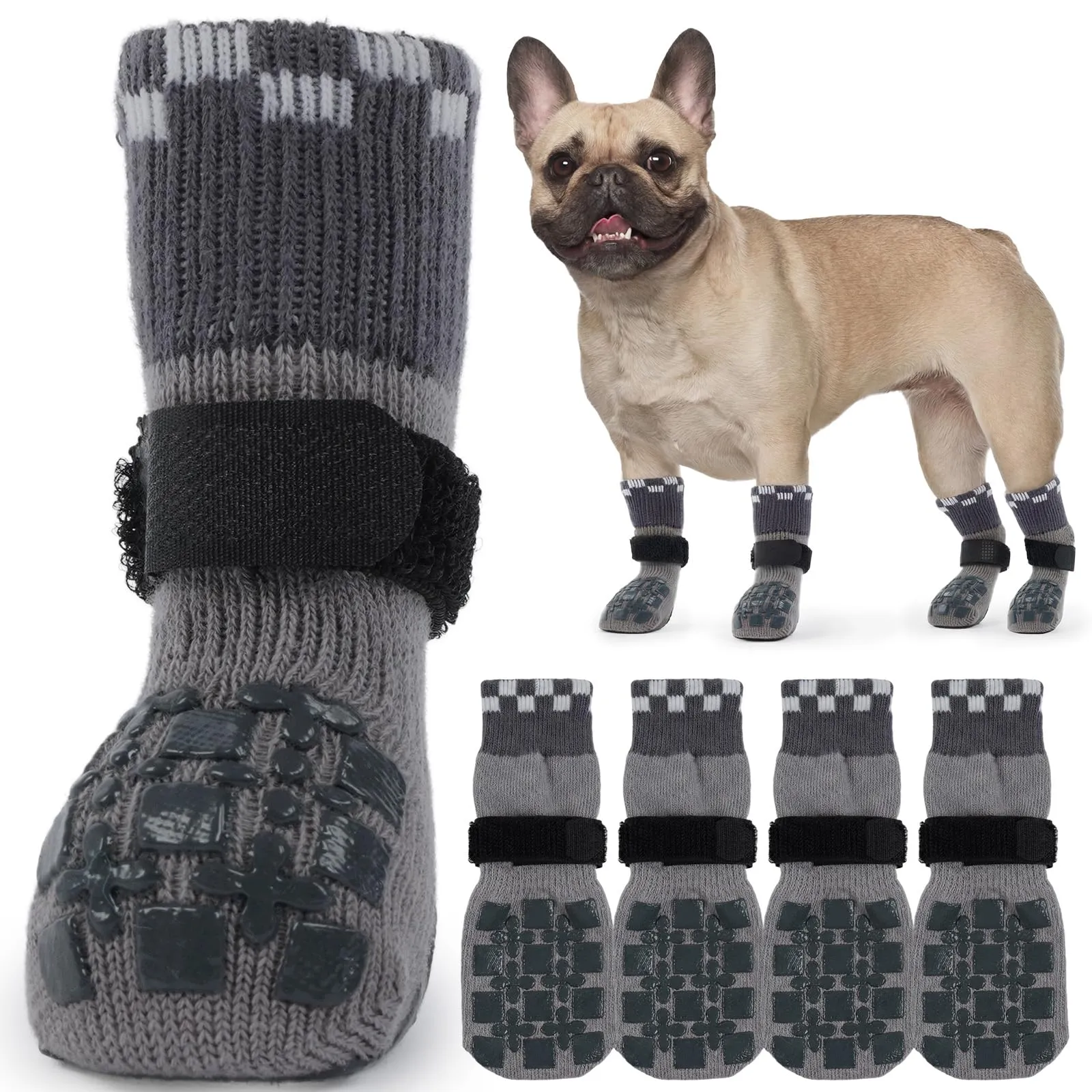 PUMYPOREITY Calzini Antiscivolo per Cane Traspiranti, 2 Paia, Grigio, S - immagine 1