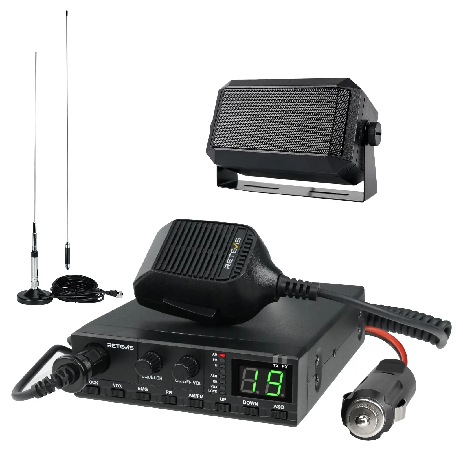 Retevis MB62 CB Radio with Antenna, External Speaker, VOX, ASQ/SQ Noise Reduction, AM/FM, EMG CH9/19 and Mounting Bracket - immagine 1