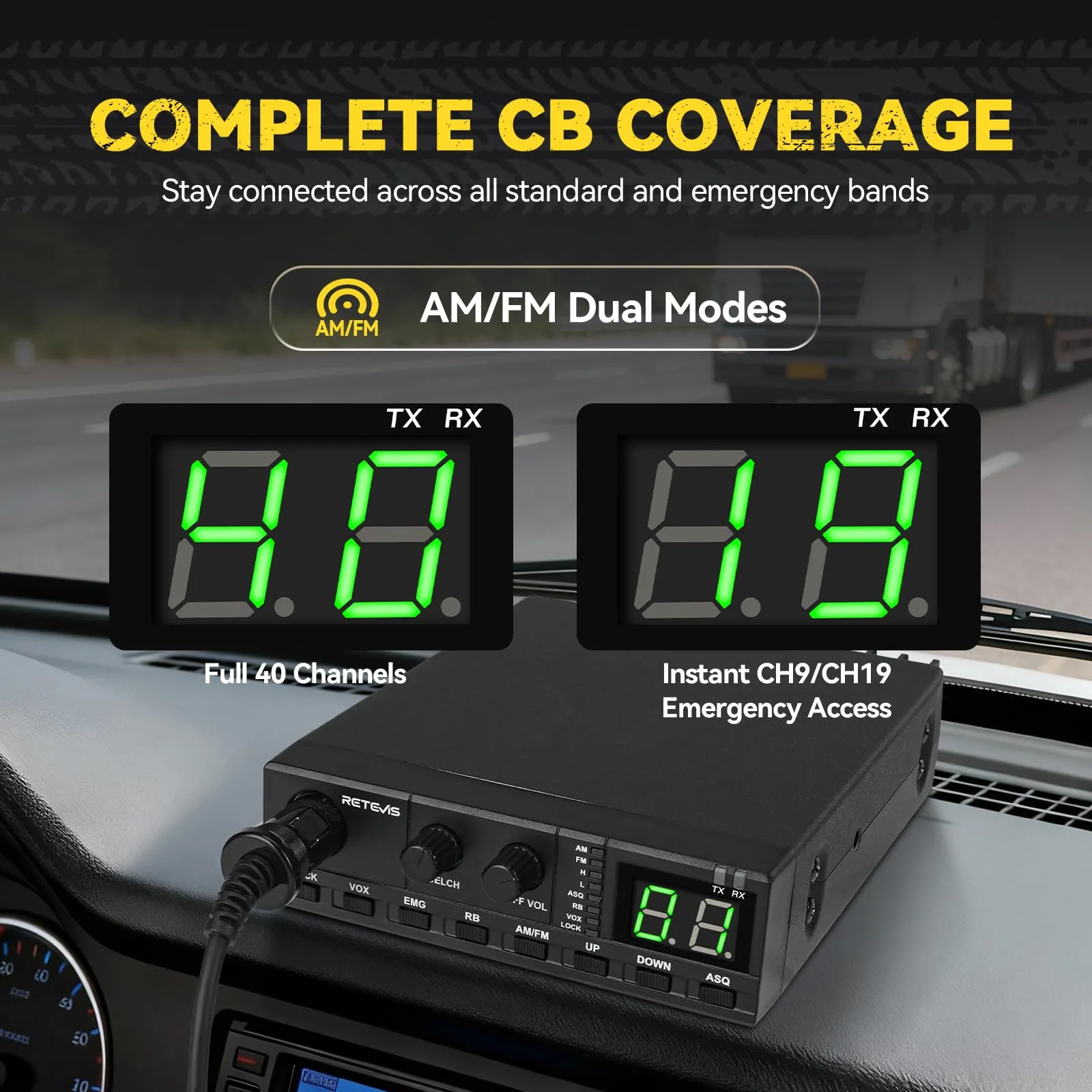 Retevis MB62 CB Radio with Antenna, External Speaker, VOX, ASQ/SQ Noise Reduction, AM/FM, EMG CH9/19 and Mounting Bracket - immagine 7