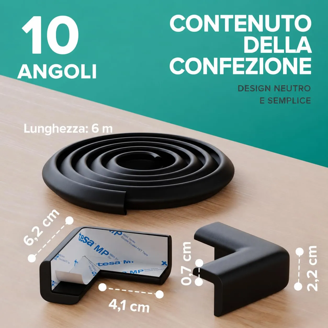 SafeMate Paraspigoli per Bambini, 6m + 10 Angolari, Nero Matt - immagine 2
