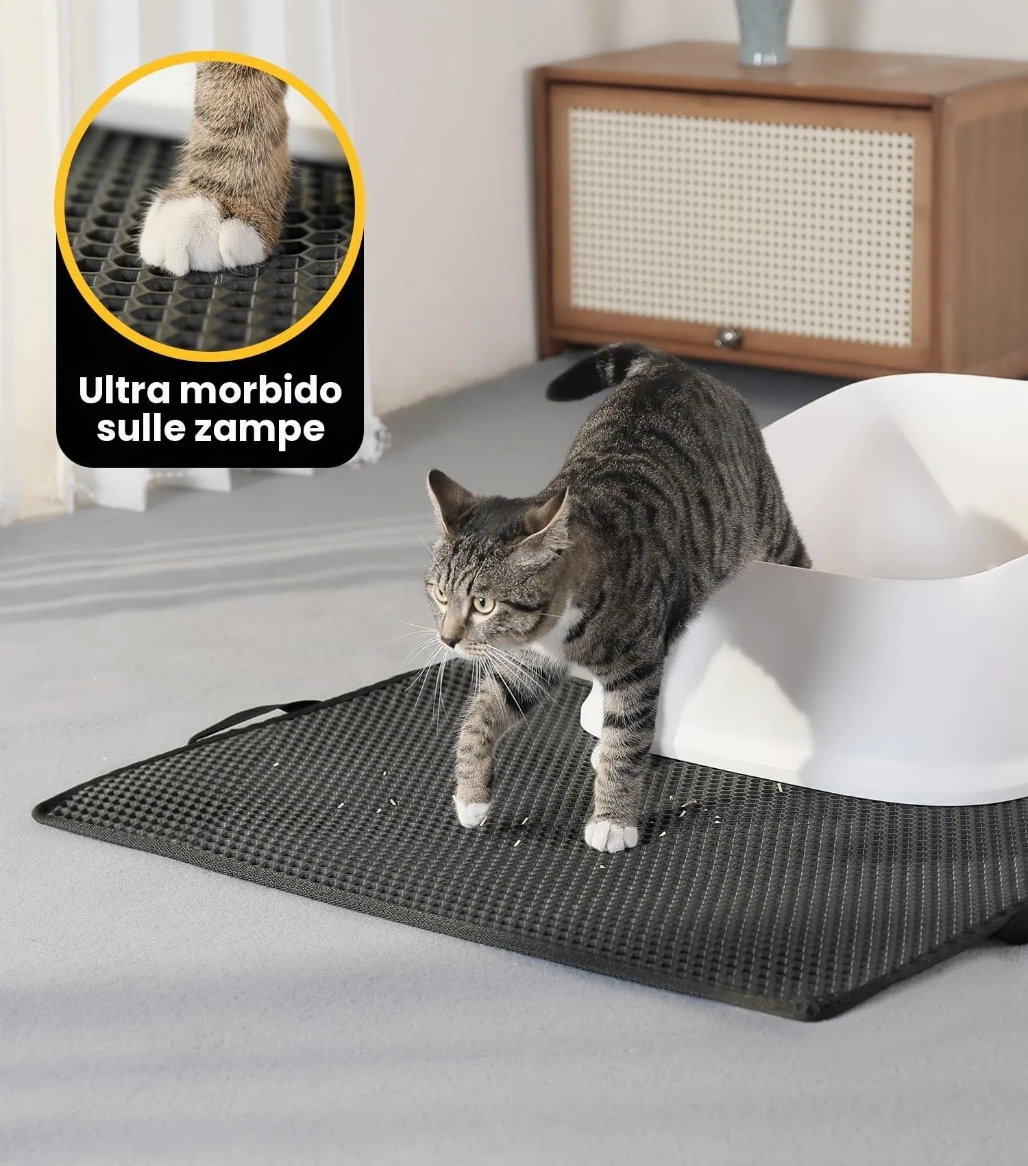 Conlun Tappetino Lettiera Gatto, Doppio Strato, Impermeabile e Antiscivolo, 60x37cm, Nero - immagine 3