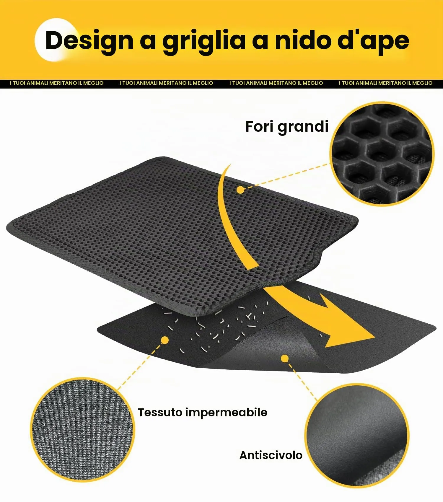 Conlun Tappetino Lettiera Gatto, Doppio Strato, Impermeabile e Antiscivolo, 60x37cm, Nero - immagine 8
