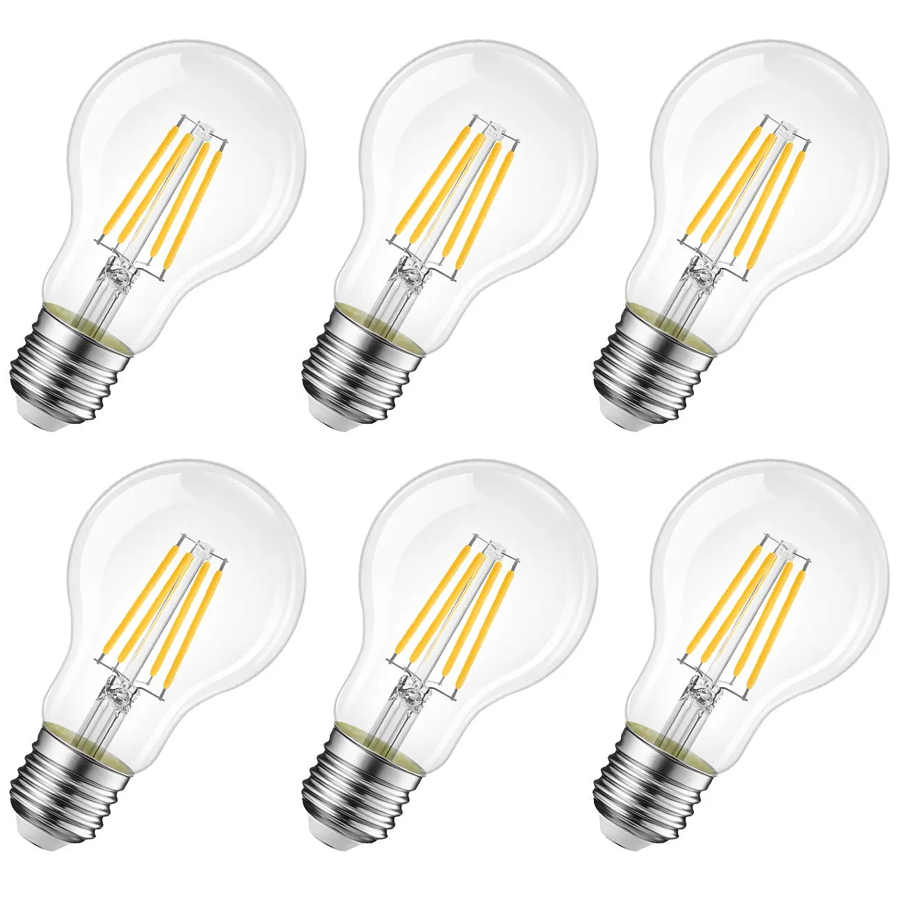 LVWIT Lampadine a Filamento LED E27, 4W (40W), 470LM, 2700K, Luce Bianca Calda, A60, Non Dimmerabile, Confezione da 6 Pezzi - immagine 1