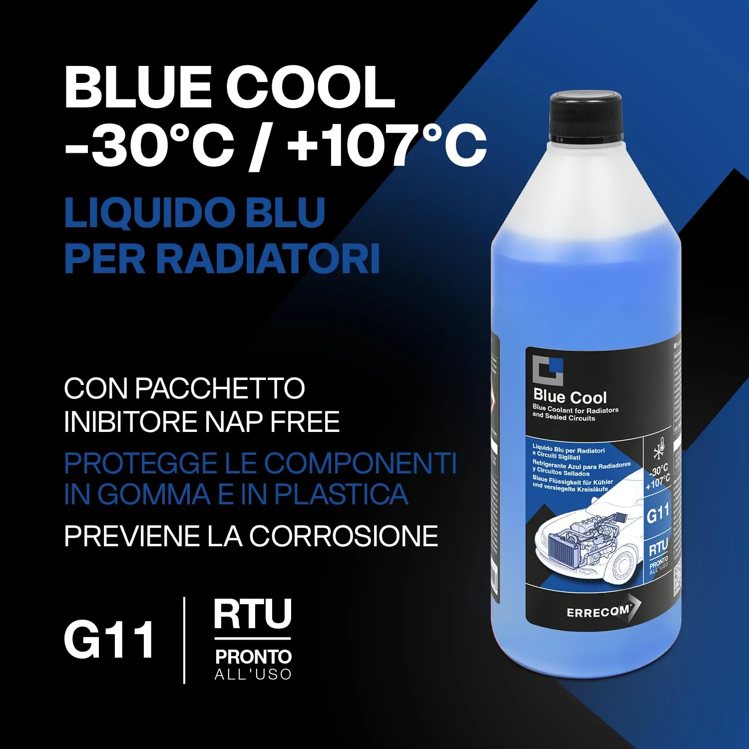ERRECOM Blue Cool Liquido Radiatore G11 NAP Free Pronto all'Uso, 1 Litro - immagine 2