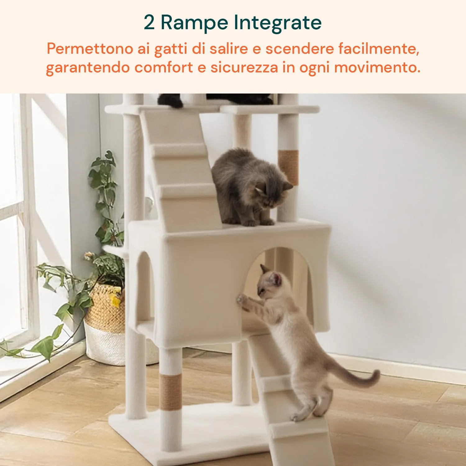 Wintem Tiragraffi con Cuccia per Gatti da Interno, 170 cm, Bianco - immagine 4