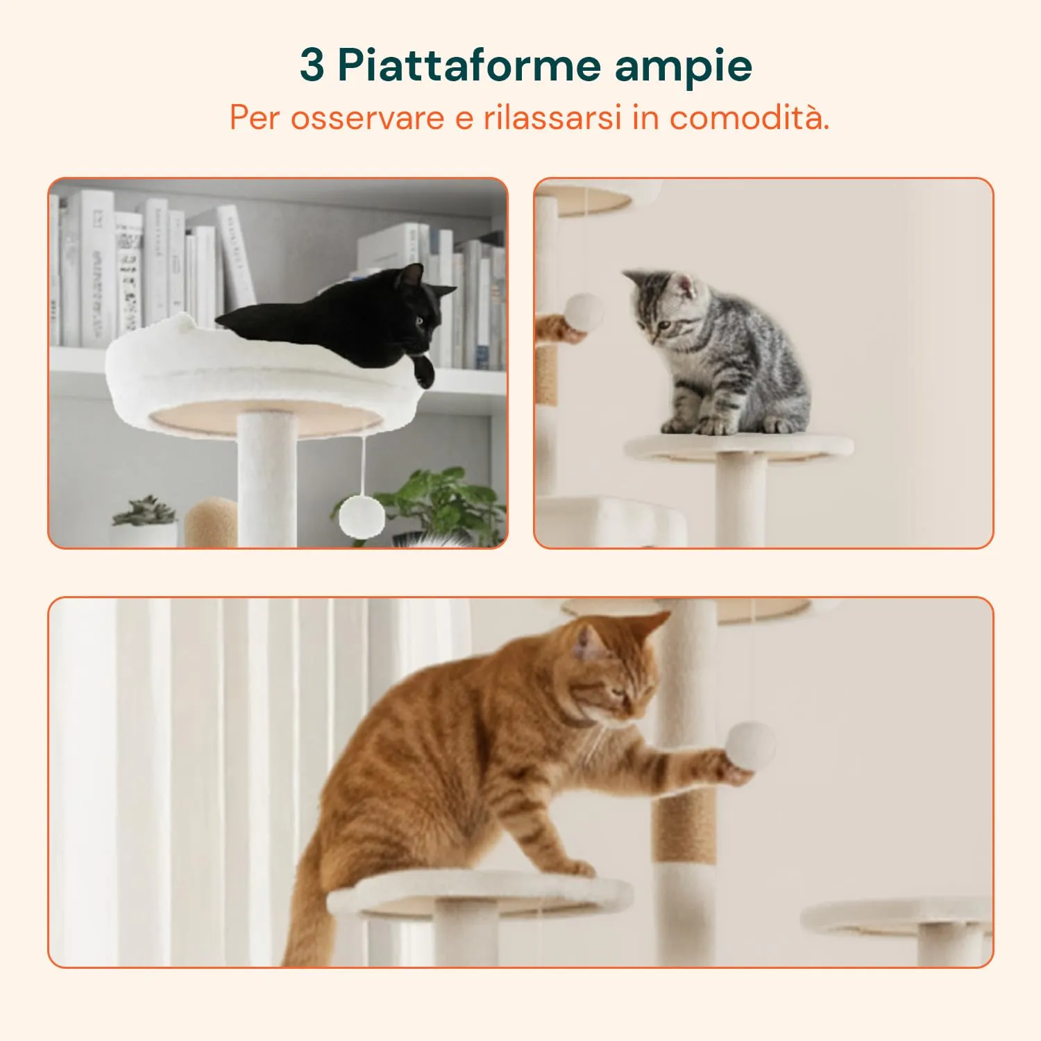 Wintem Tiragraffi con Cuccia per Gatti da Interno, 170 cm, Bianco - immagine 7