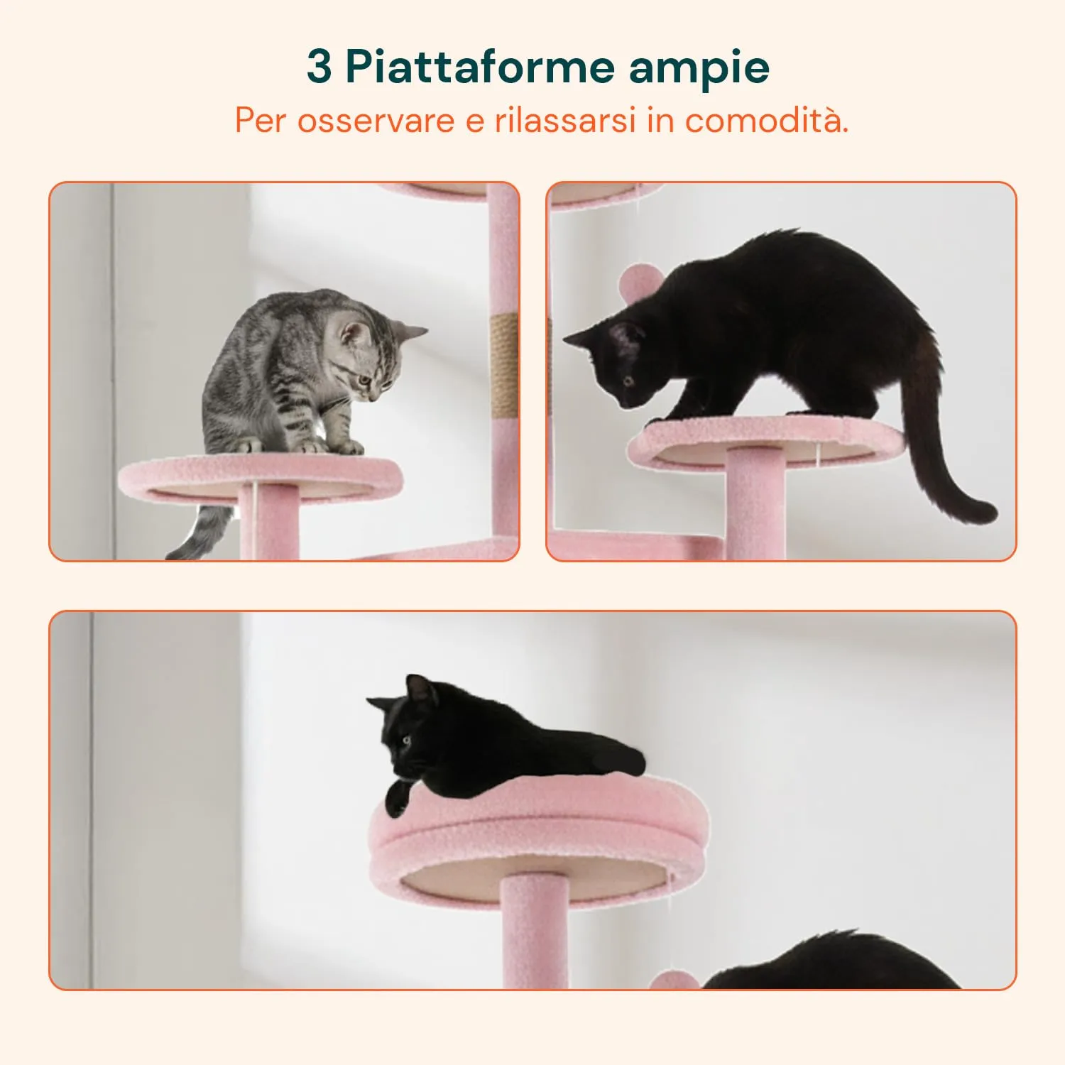 Wintem Tiragraffi XXL 170cm con Doppia Cuccia, Albero Giochi in Sisal e Peluche, Rosa - immagine 2