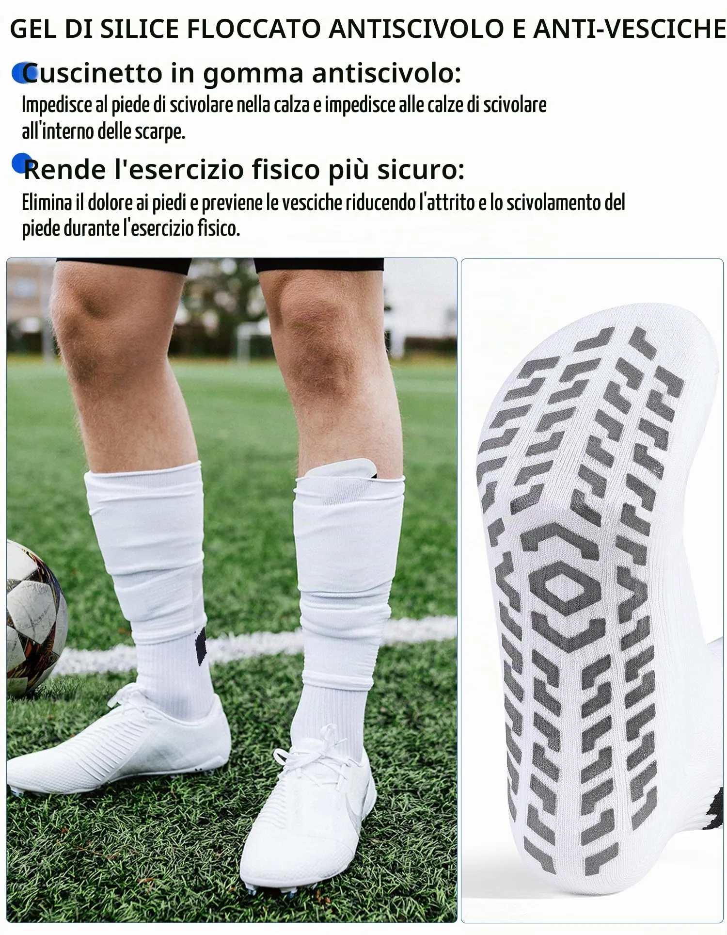 CLOSEMATE Calzini da Calcio Antiscivolo con Grip in Silicone, Bianco, Taglia 43-46 - immagine 5