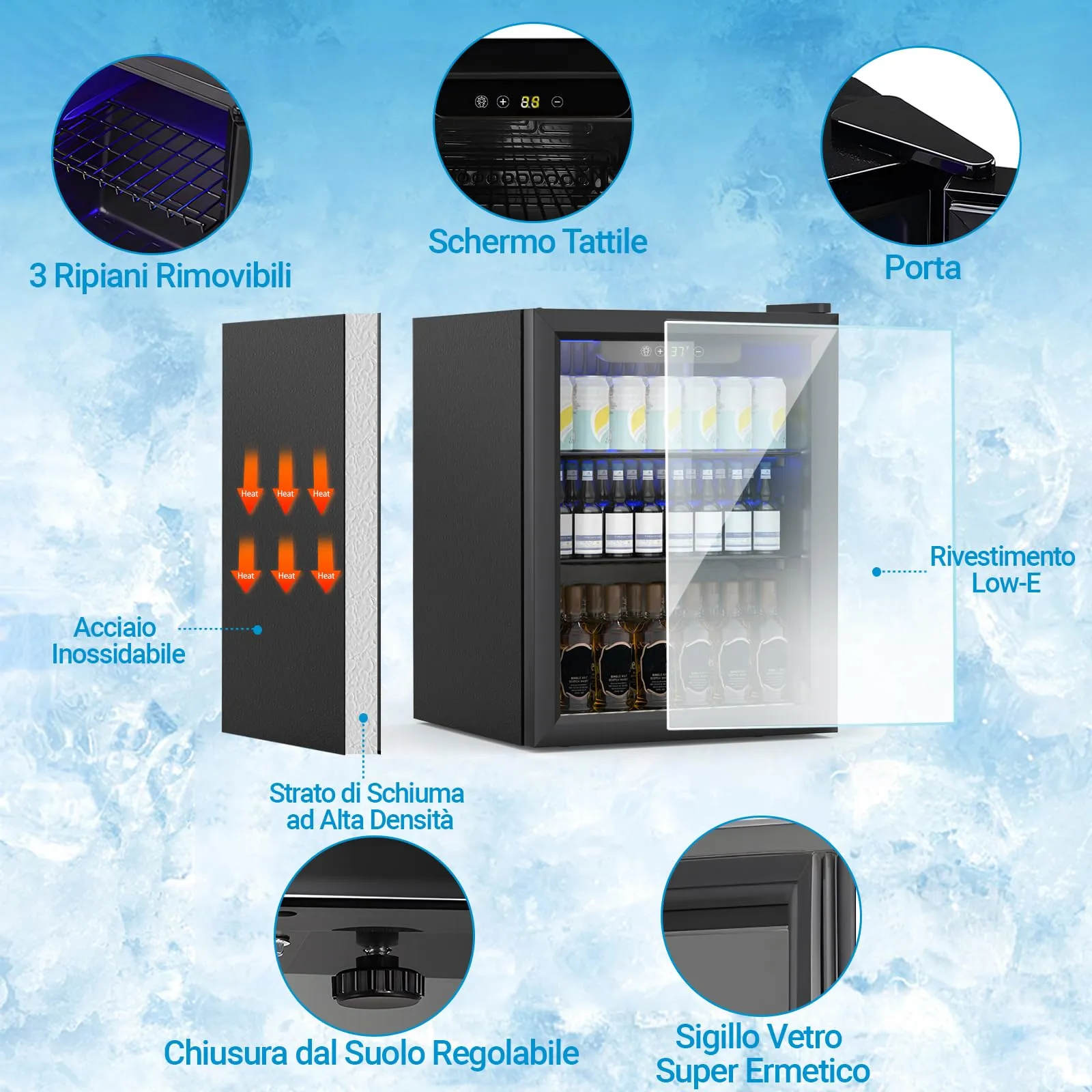 DollarDash Mini Frigorifero per Bevande 50L, Capacità 70 Lattine, Porta Trasparente, Display Digitale, Nero - immagine 2