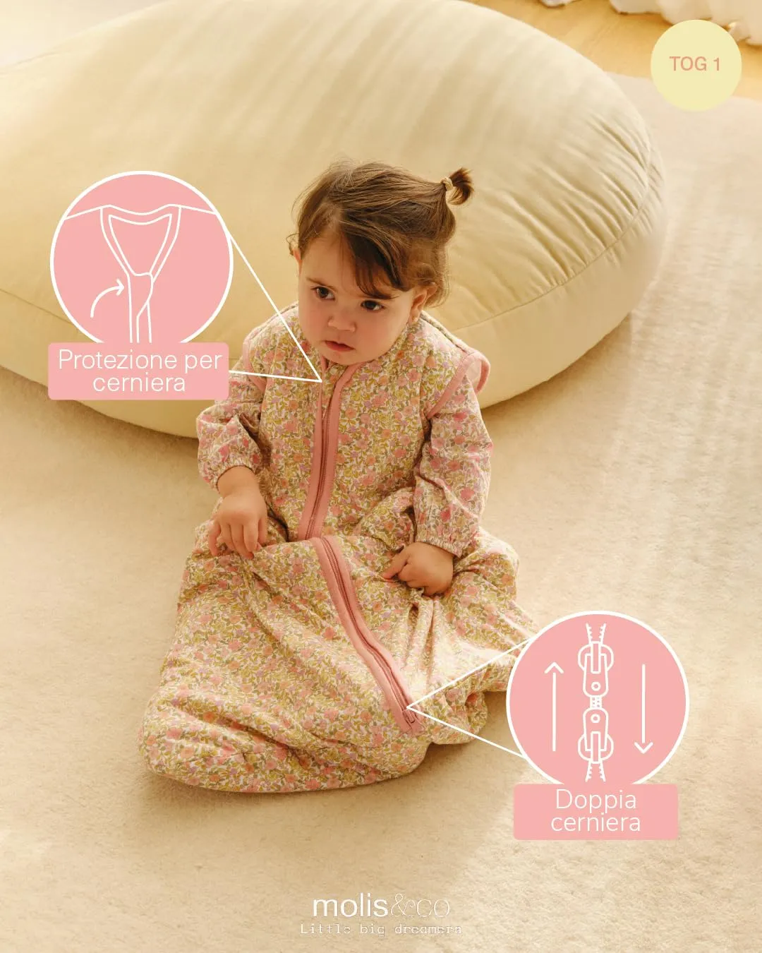 molis&co Sacco Nanna 1 TOG, 100% Cotone Certificato Oeko-Tex, Senza Maniche, Spring Garden, 18-36 mesi - immagine 3