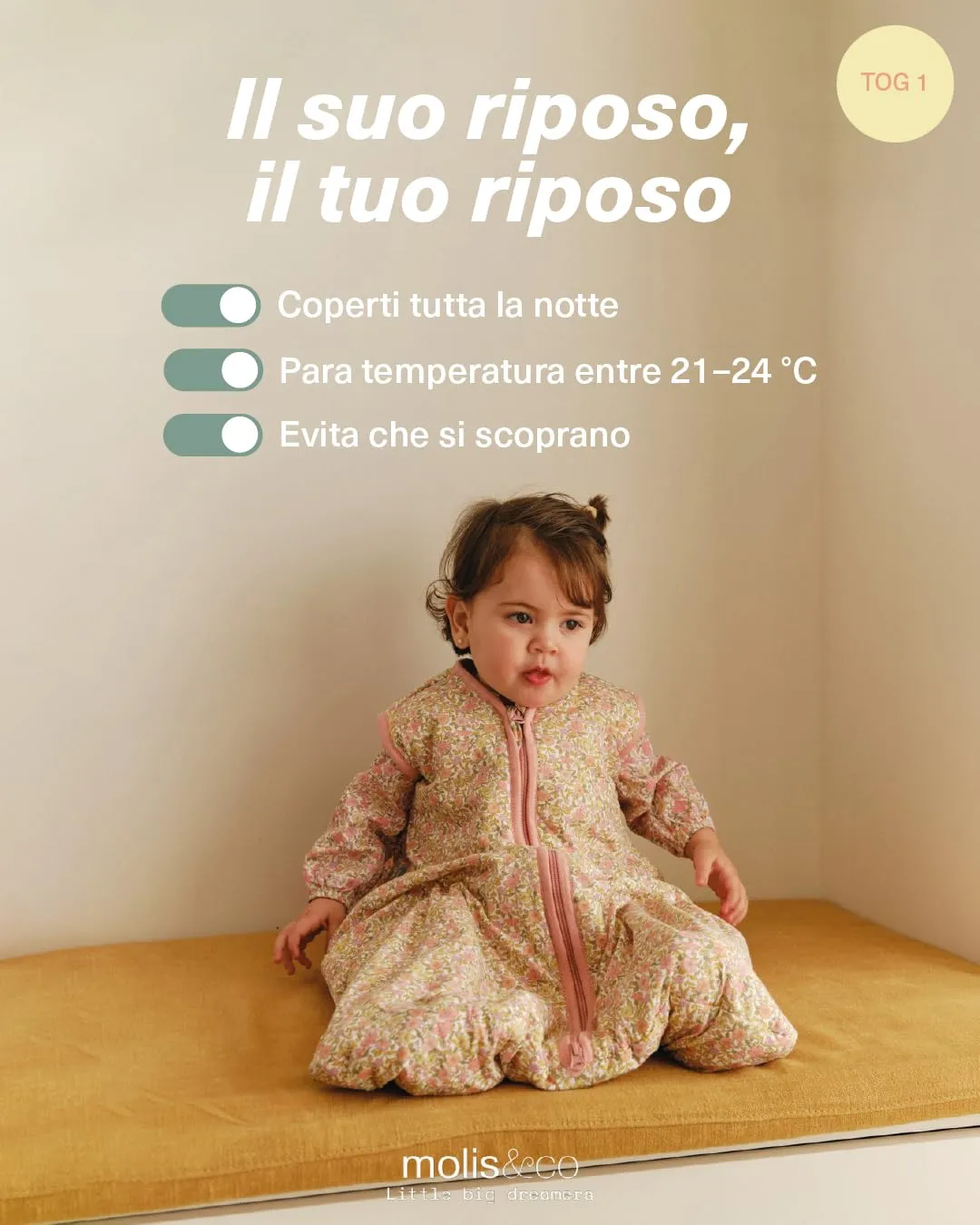 molis&co Sacco Nanna 1 TOG, 100% Cotone Certificato Oeko-Tex, Senza Maniche, Spring Garden, 18-36 mesi - immagine 5