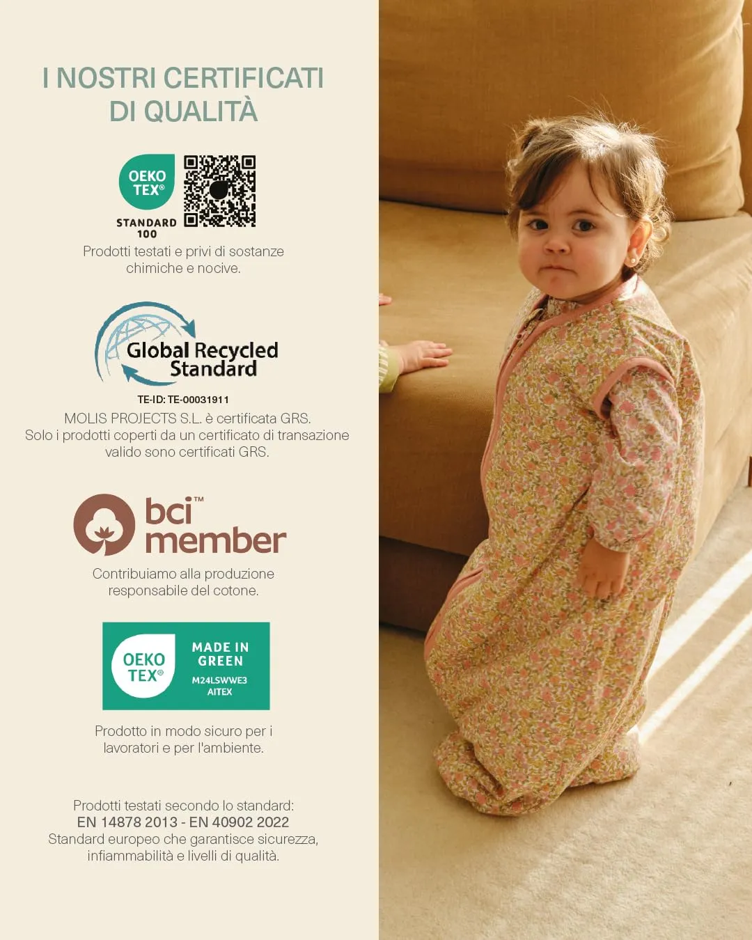molis&co Sacco Nanna 1 TOG, 100% Cotone Certificato Oeko-Tex, Senza Maniche, Spring Garden, 18-36 mesi - immagine 7