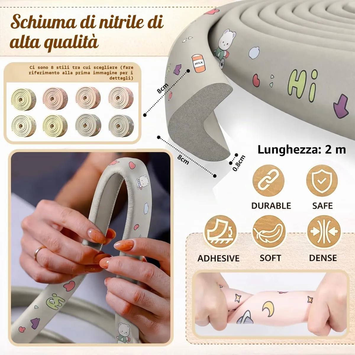 AnkekolyStar Paraspigoli in Schiuma Autoadesivi per Mobili, Rosa-3 (2M X 8CM) - immagine 2