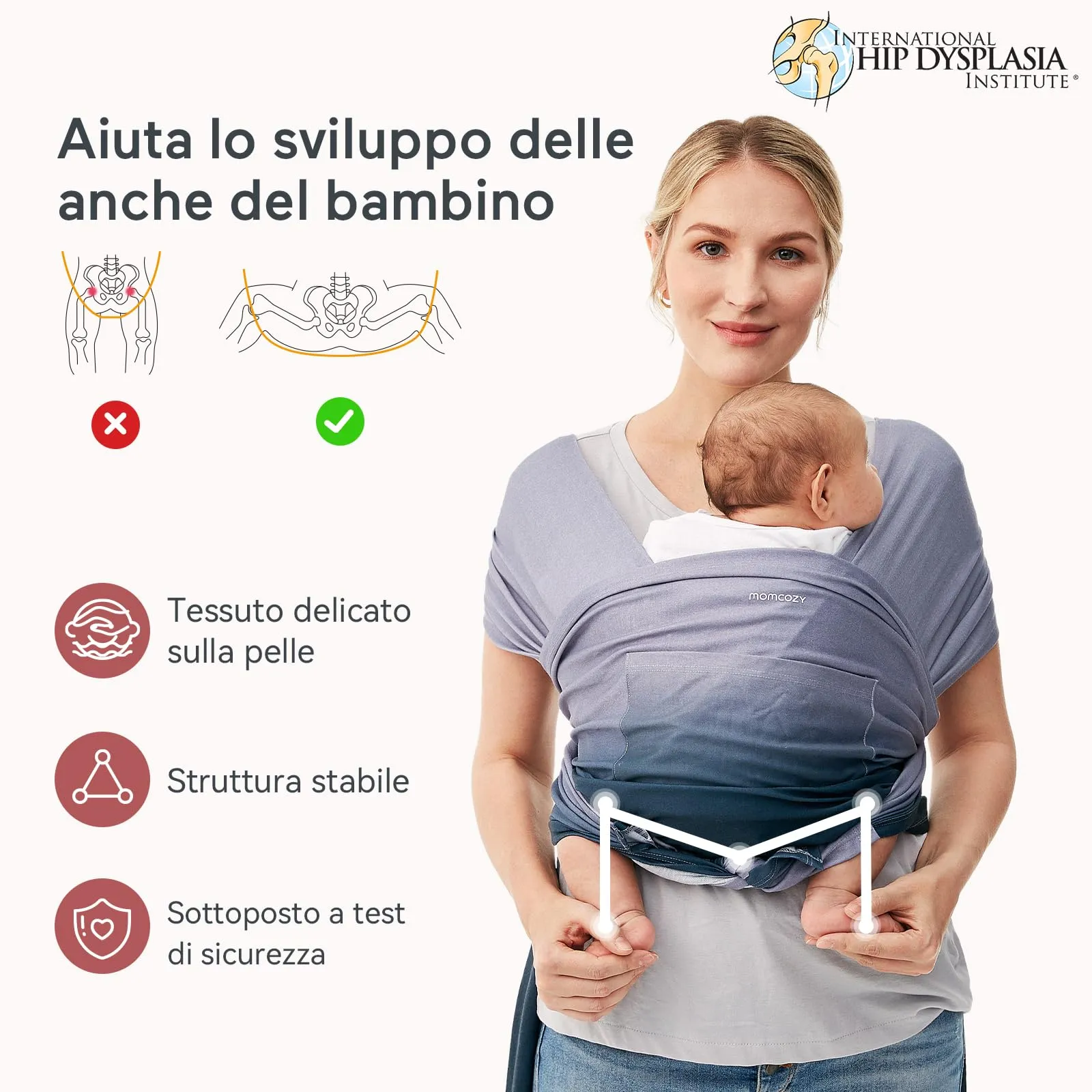 Momcozy Fascia Porta Bebè Regolabile 3,6-15 kg, Blu Sfumato - immagine 3