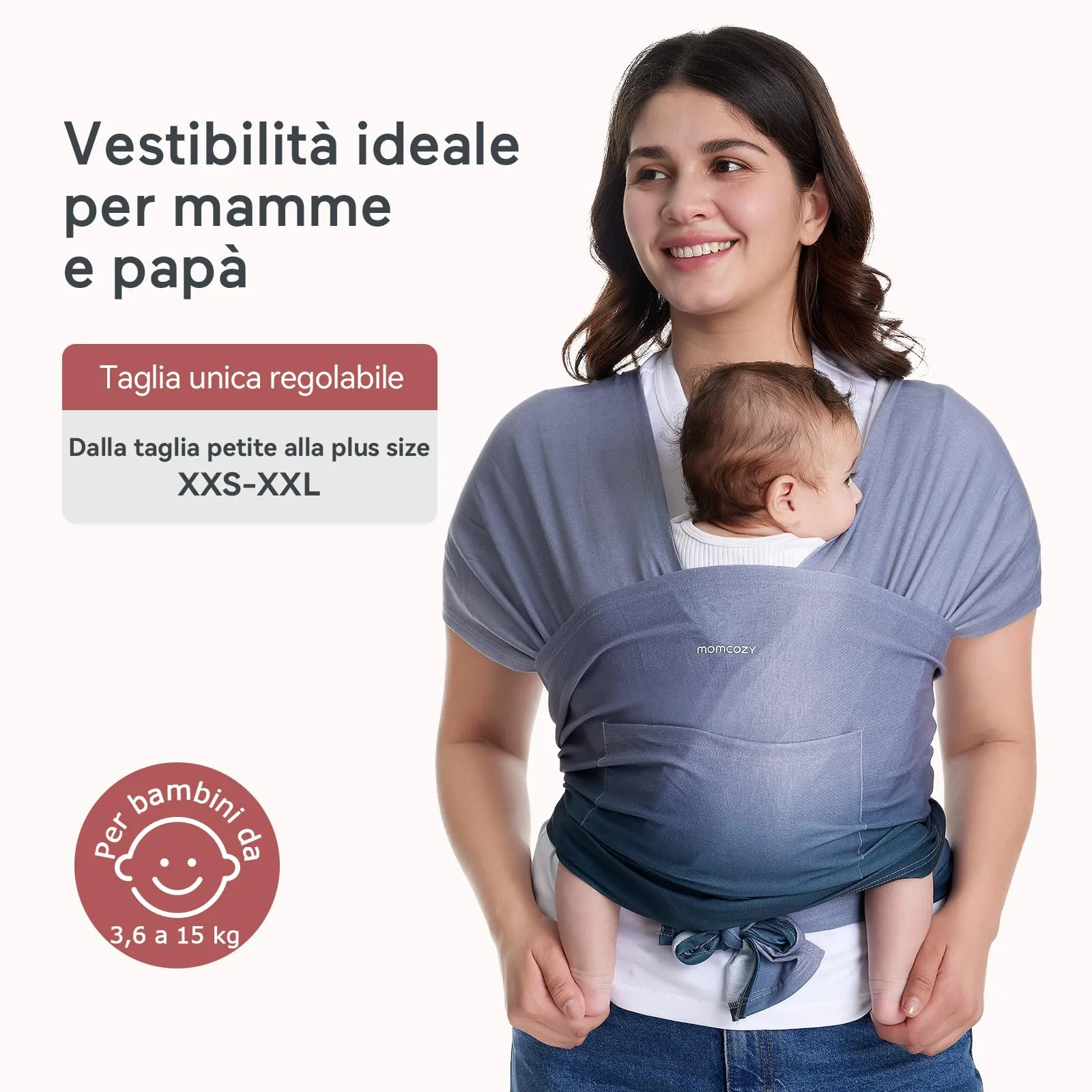Momcozy Fascia Porta Bebè Regolabile 3,6-15 kg, Blu Sfumato - immagine 4