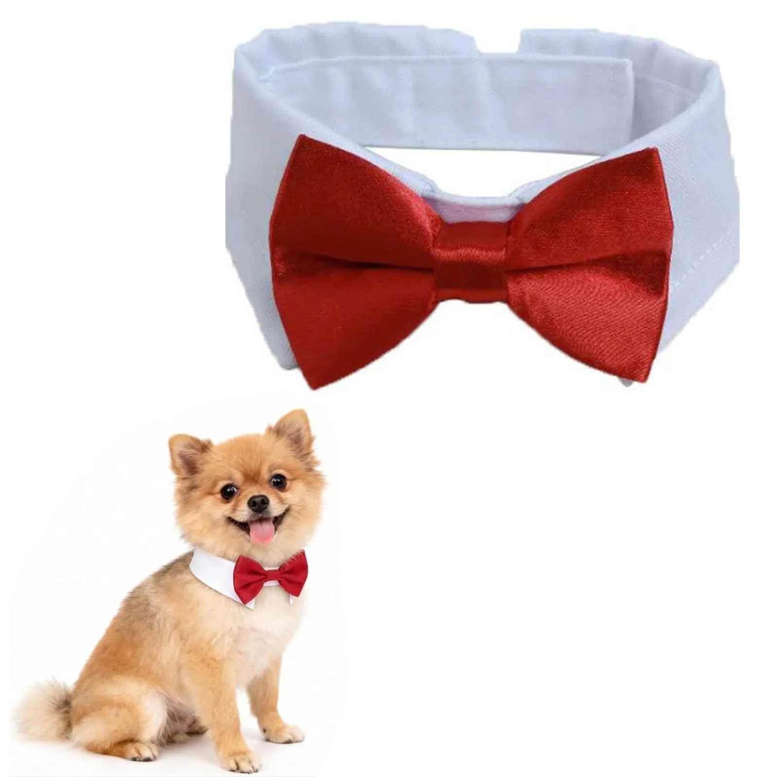 SWYZOR Papillon per Cani e Gatti, Cravatta Regolabile con Chiusura in Velcro (Rosso) - immagine 1