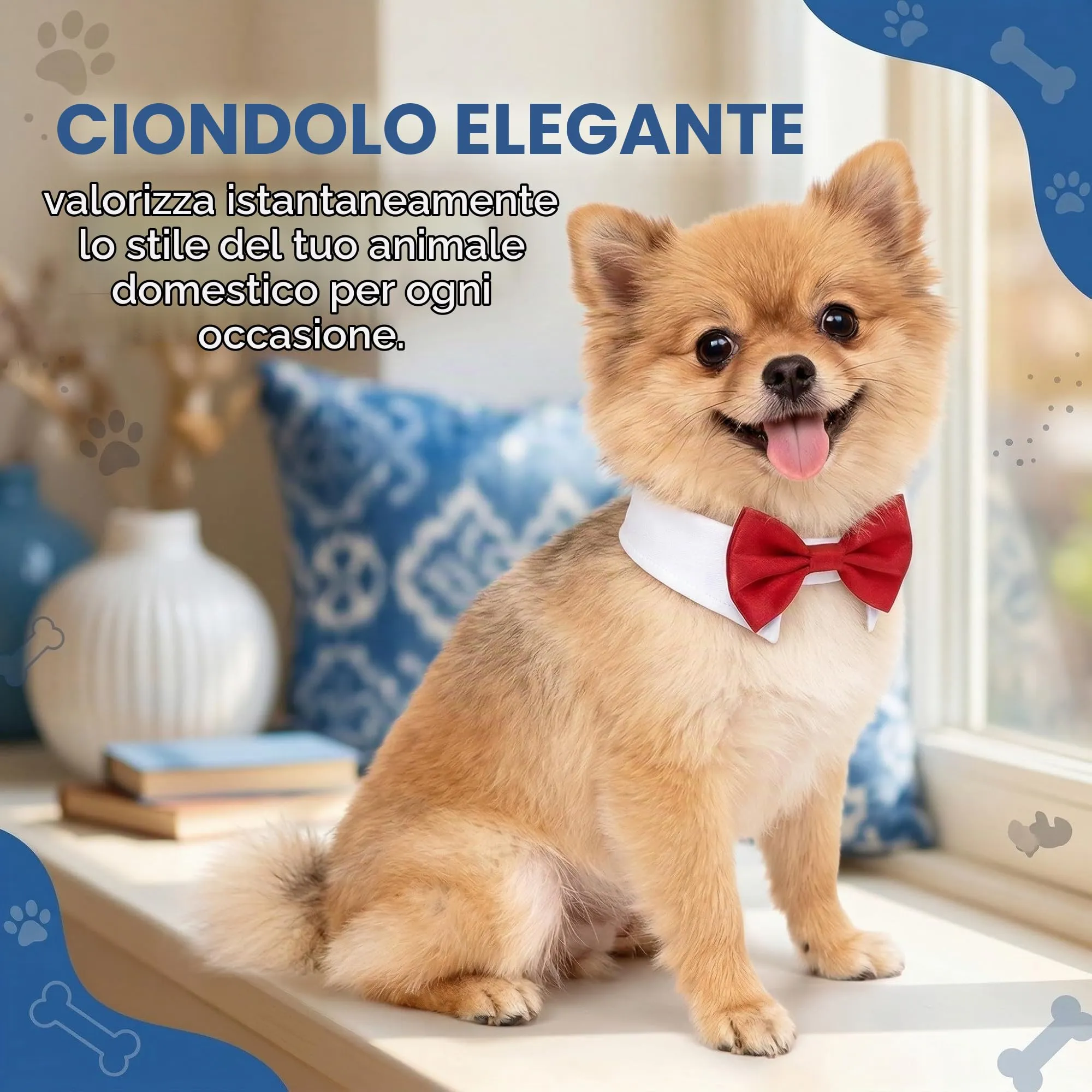 SWYZOR Papillon per Cani e Gatti, Cravatta Regolabile con Chiusura in Velcro (Rosso) - immagine 2