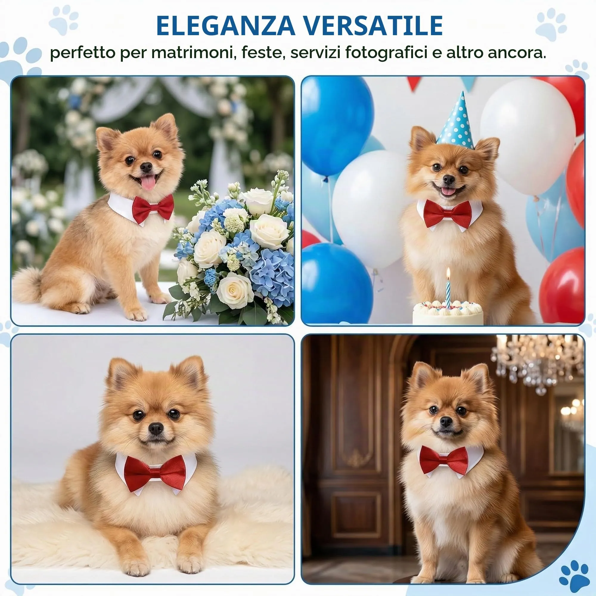 SWYZOR Papillon per Cani e Gatti, Cravatta Regolabile con Chiusura in Velcro (Rosso) - immagine 4