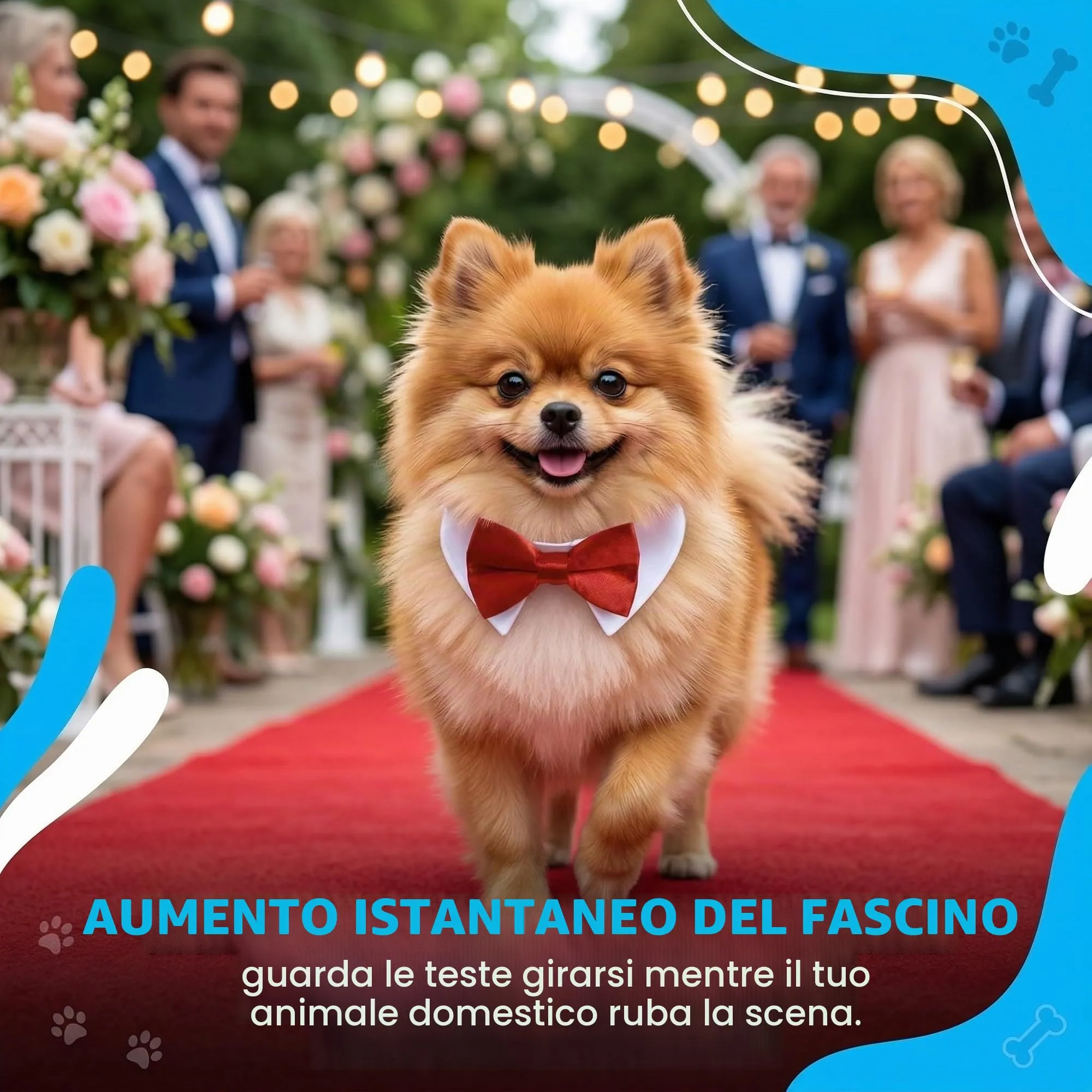 SWYZOR Papillon per Cani e Gatti, Cravatta Regolabile con Chiusura in Velcro (Rosso) - immagine 5