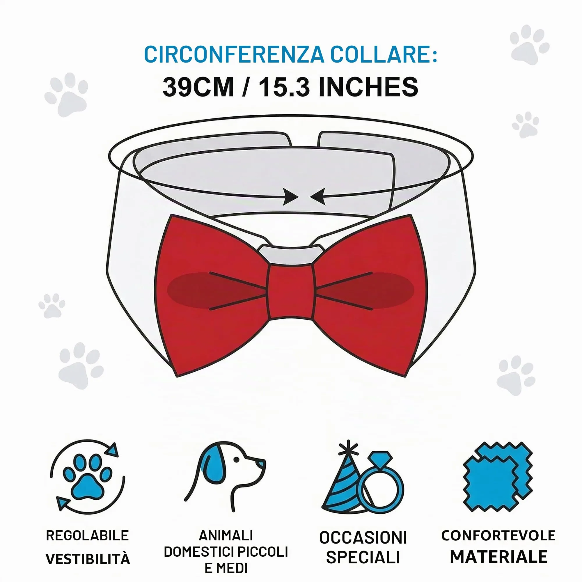 SWYZOR Papillon per Cani e Gatti, Cravatta Regolabile con Chiusura in Velcro (Rosso) - immagine 6