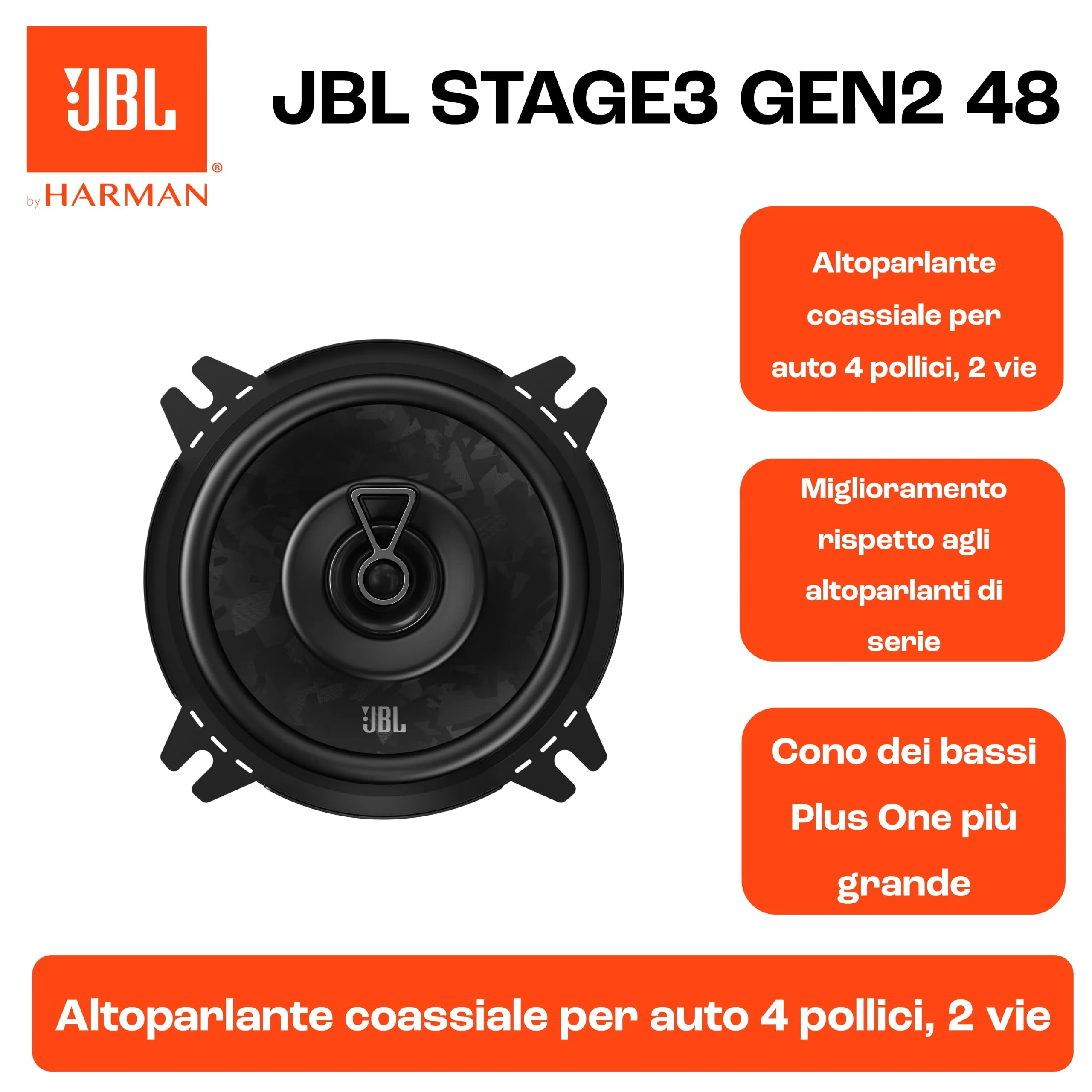 JBL Stage3 Gen2 48 4" (10 cm) 2-Way Coaxial Car Speakers - immagine 5