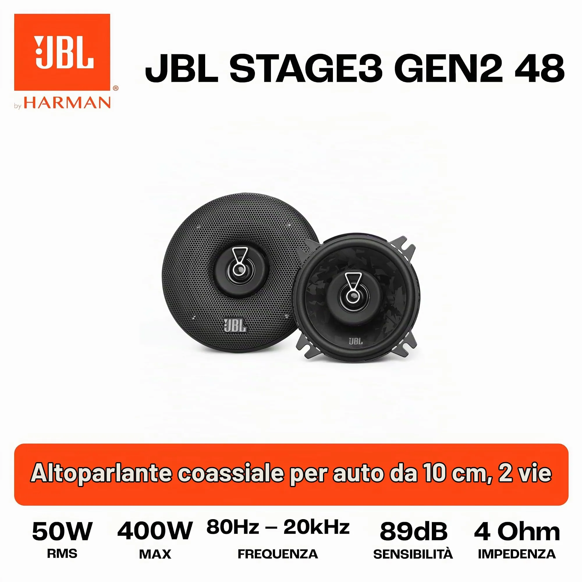 JBL Stage3 Gen2 48 4" (10 cm) 2-Way Coaxial Car Speakers - immagine 6