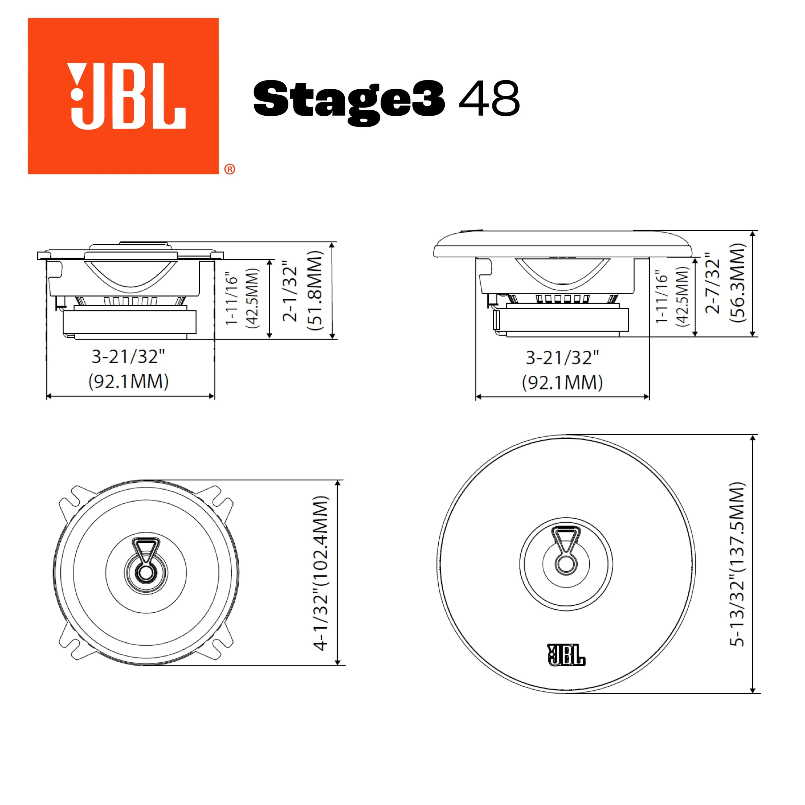 JBL Stage3 Gen2 48 4" (10 cm) 2-Way Coaxial Car Speakers - immagine 11