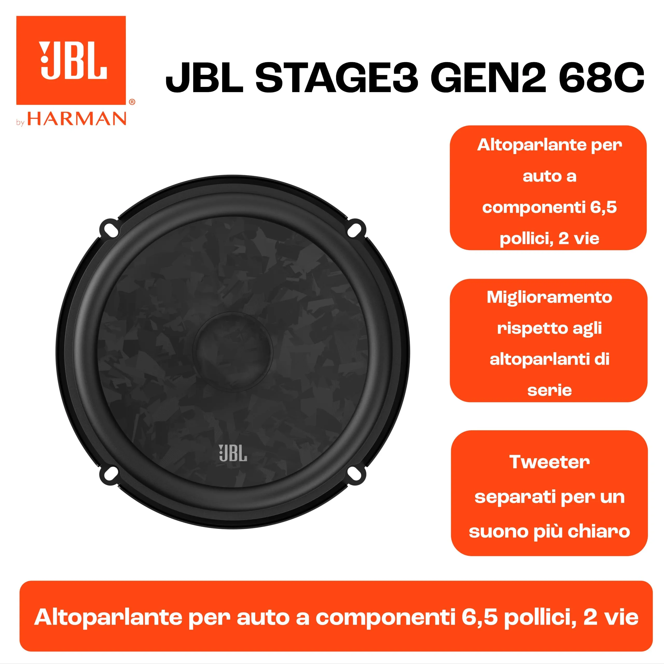 JBL Stage3 Gen2 68C 6.5" (165mm) 2-Way Component Car Speakers - immagine 5