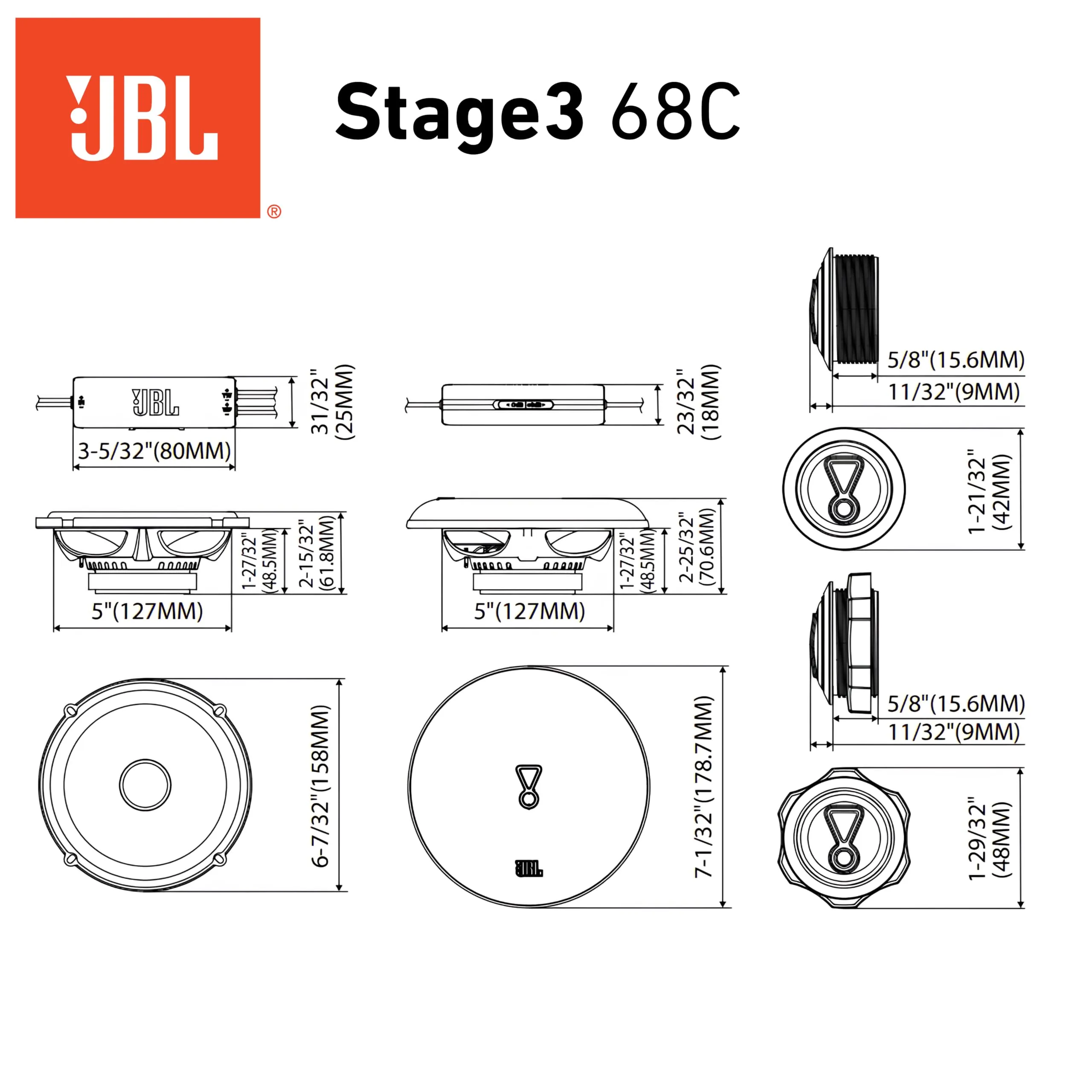 JBL Stage3 Gen2 68C 6.5" (165mm) 2-Way Component Car Speakers - immagine 12