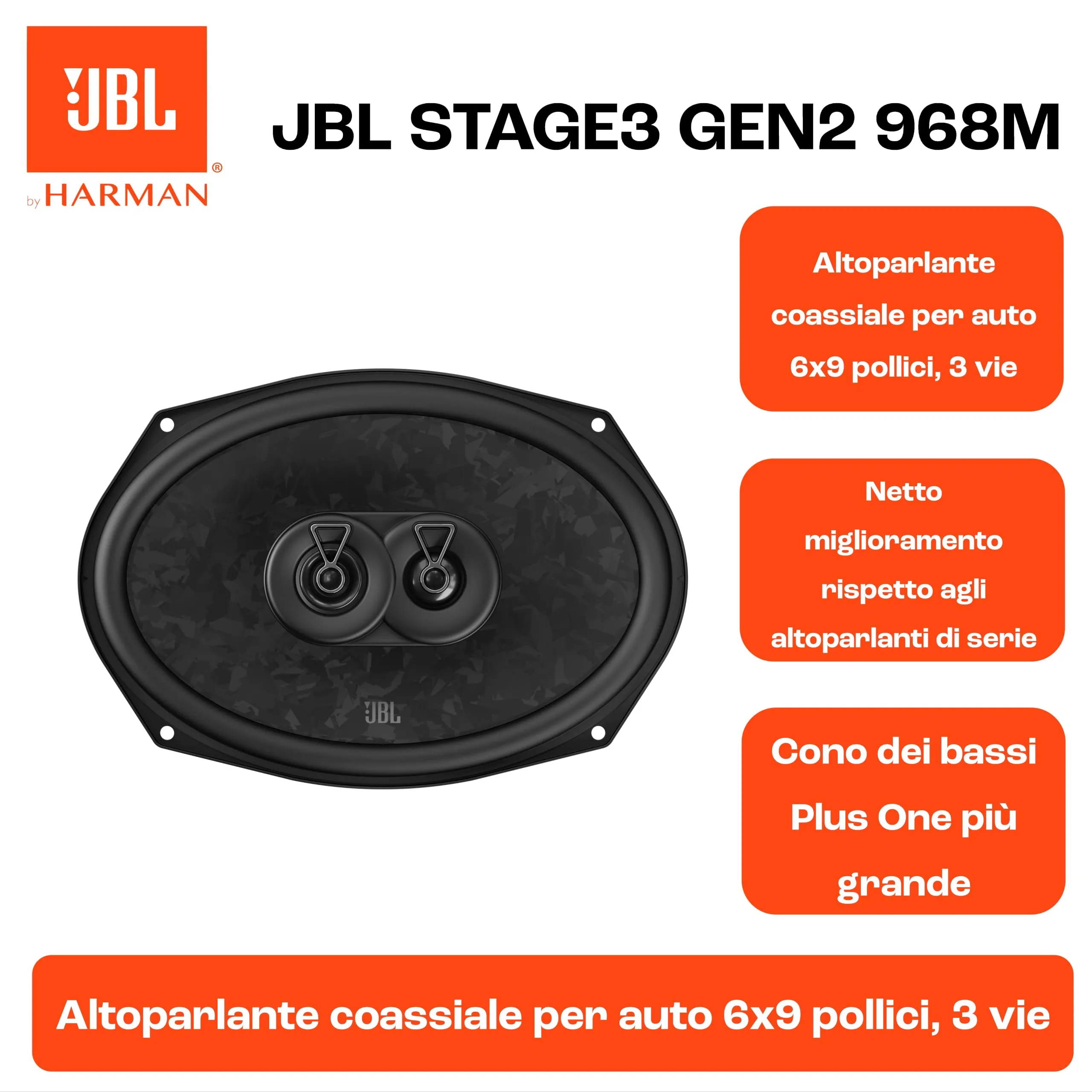 JBL Stage3 Gen2 968M 6x9" 3-Way Coaxial Car Speakers - immagine 5