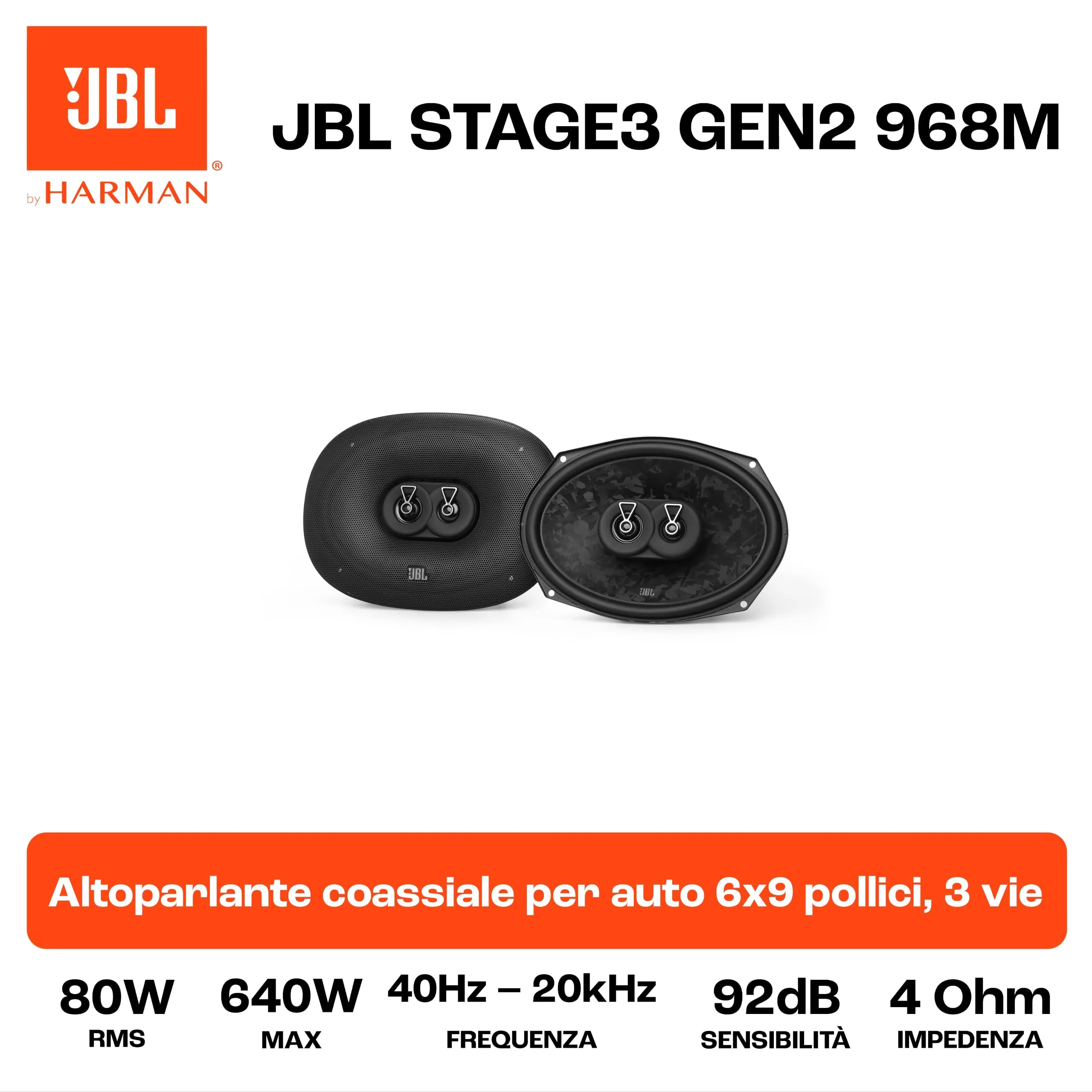 JBL Stage3 Gen2 968M 6x9" 3-Way Coaxial Car Speakers - immagine 6