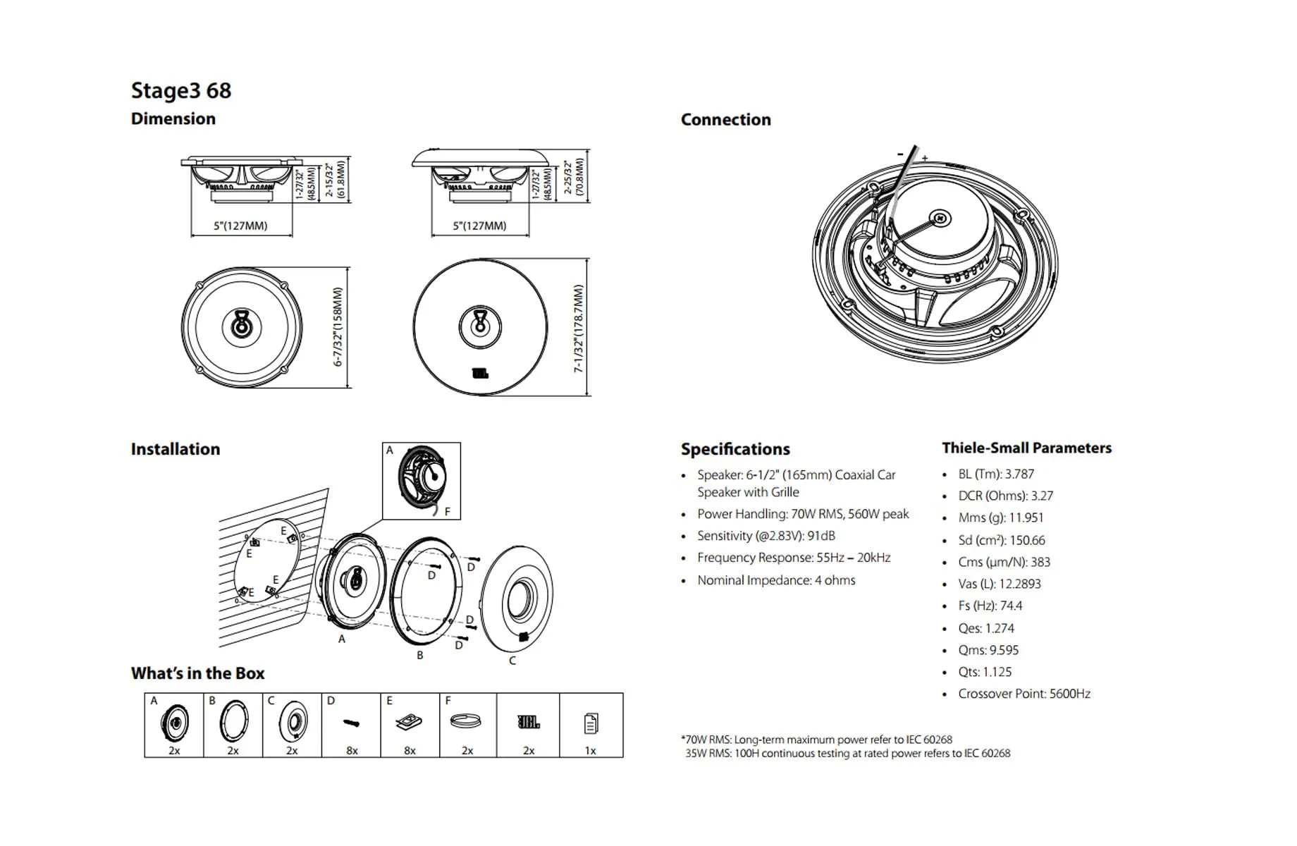 JBL Stage3 Gen2 68 6.5" (165mm) 2-Way Coaxial Car Speakers - immagine 9