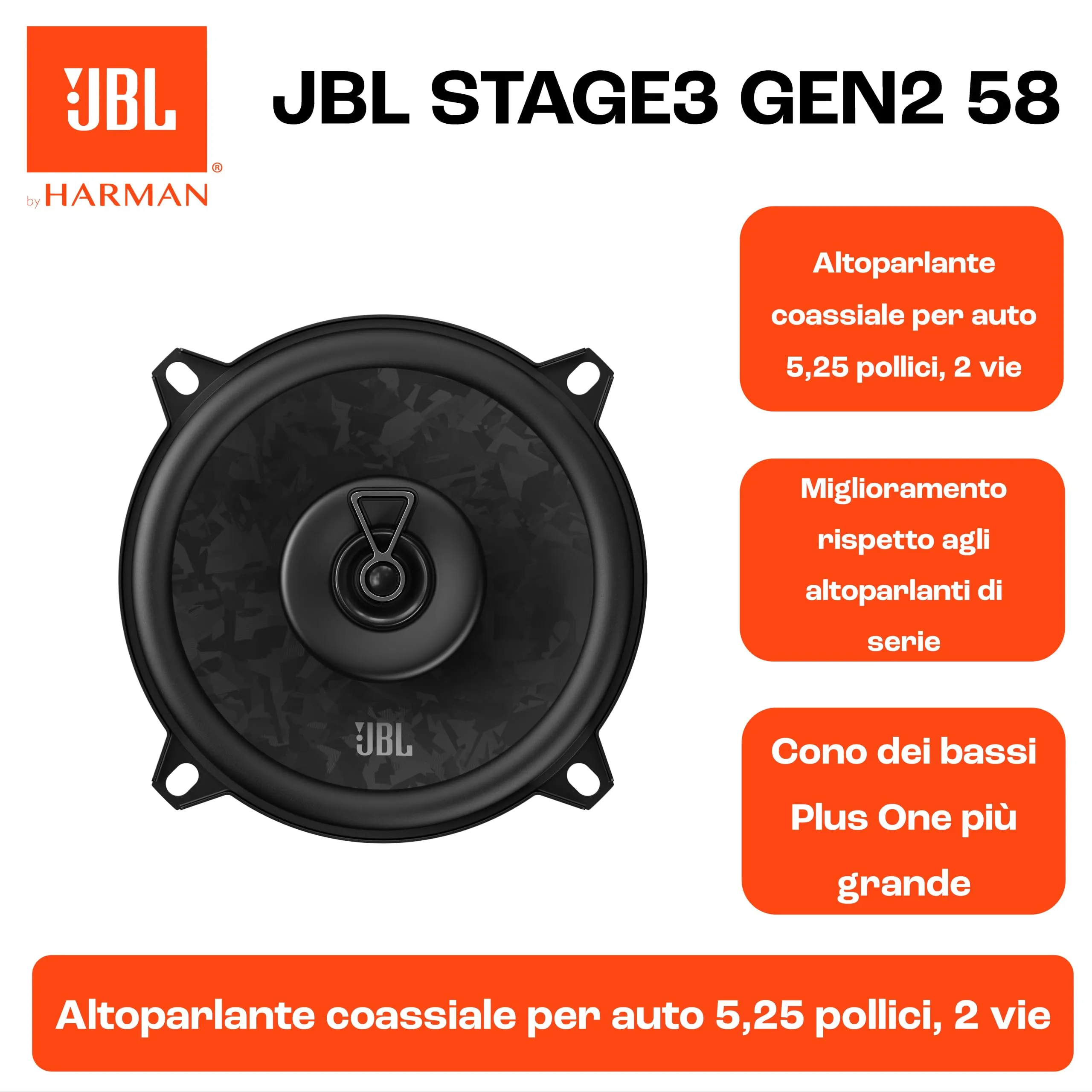 JBL Stage3 Gen2 58 5.25" (13 cm) 2-Way Coaxial Car Speakers - immagine 5