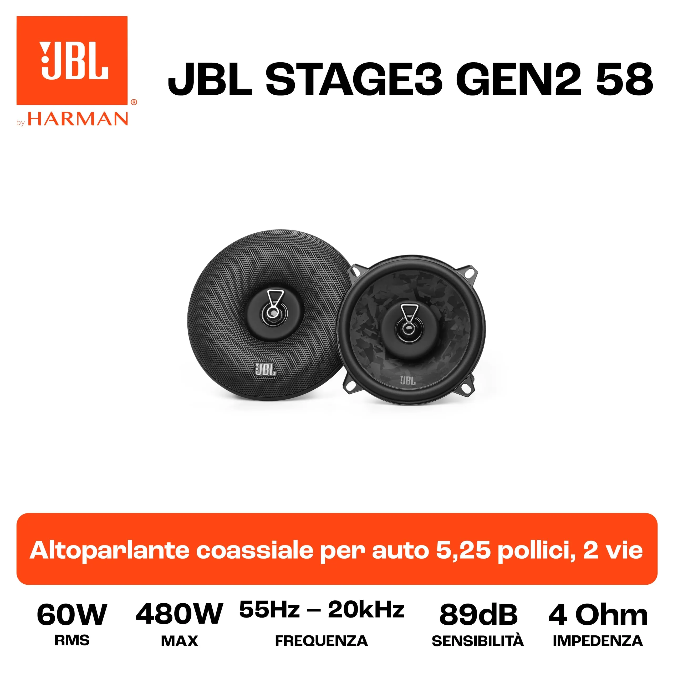 JBL Stage3 Gen2 58 5.25" (13 cm) 2-Way Coaxial Car Speakers - immagine 6