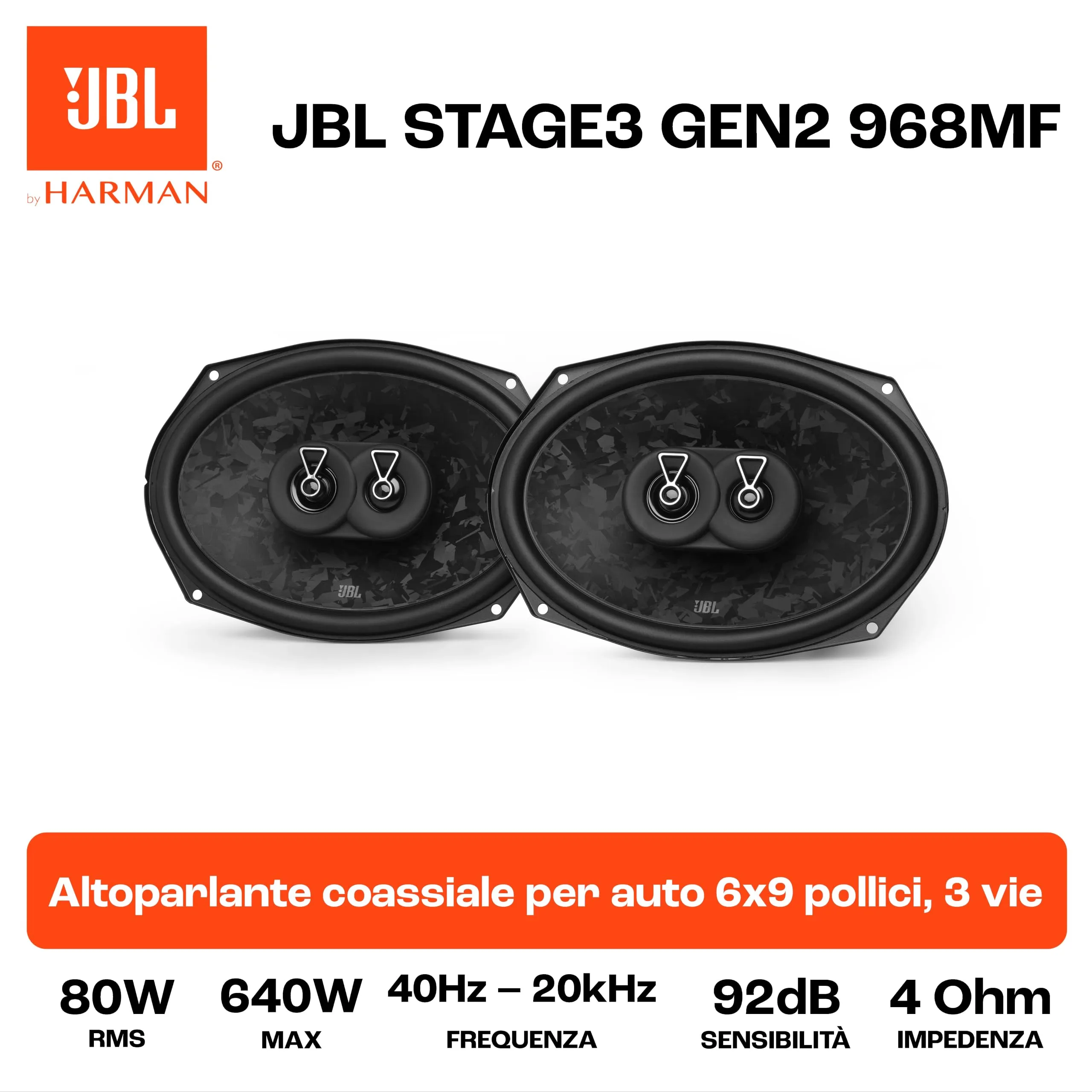 JBL Stage3 Gen2 968MF 6x9" 3-Way Coaxial Car Speakers - immagine 6