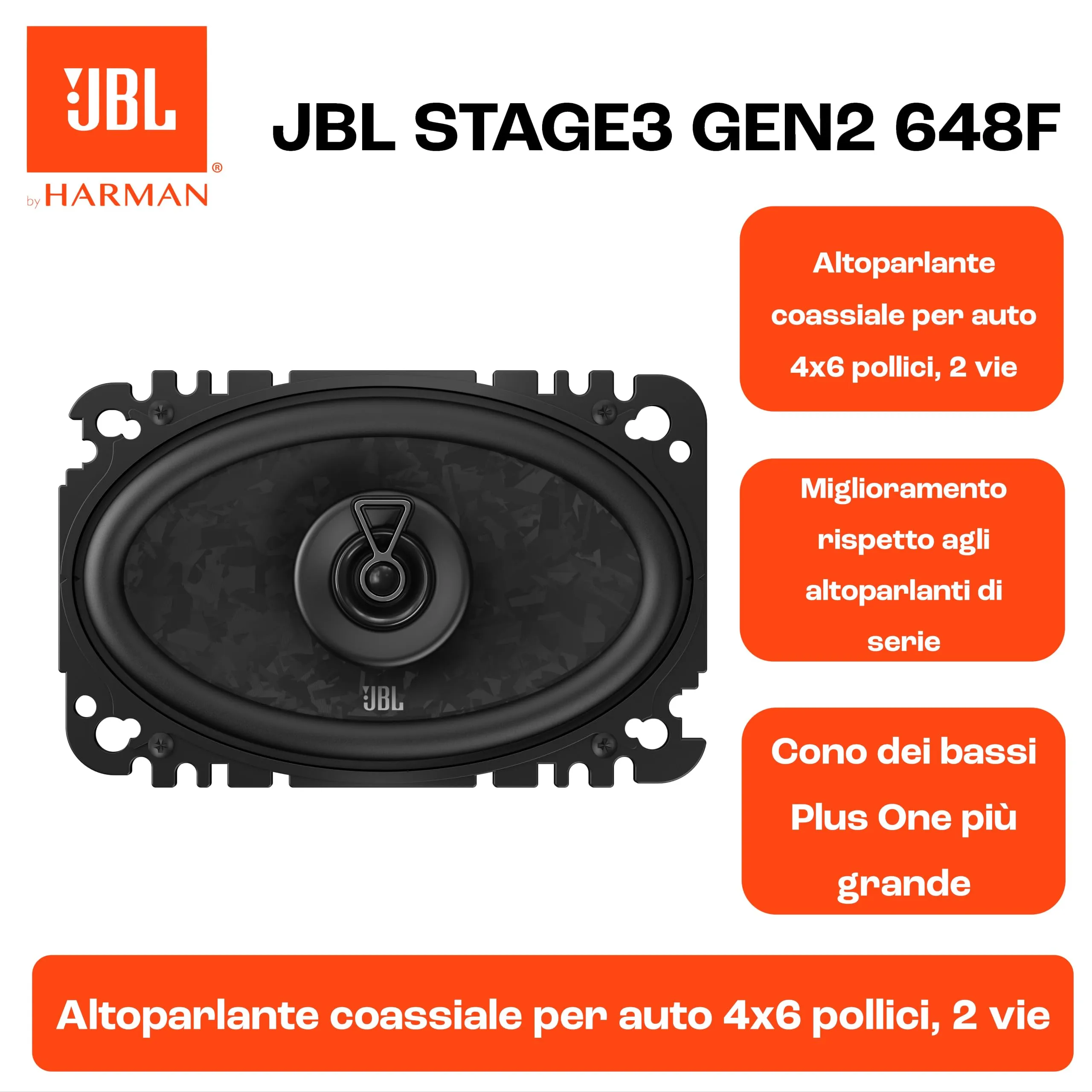 JBL Stage3 Gen2 648F 4x6" (10x15 cm) 2-Way Coaxial Car Speakers - immagine 5