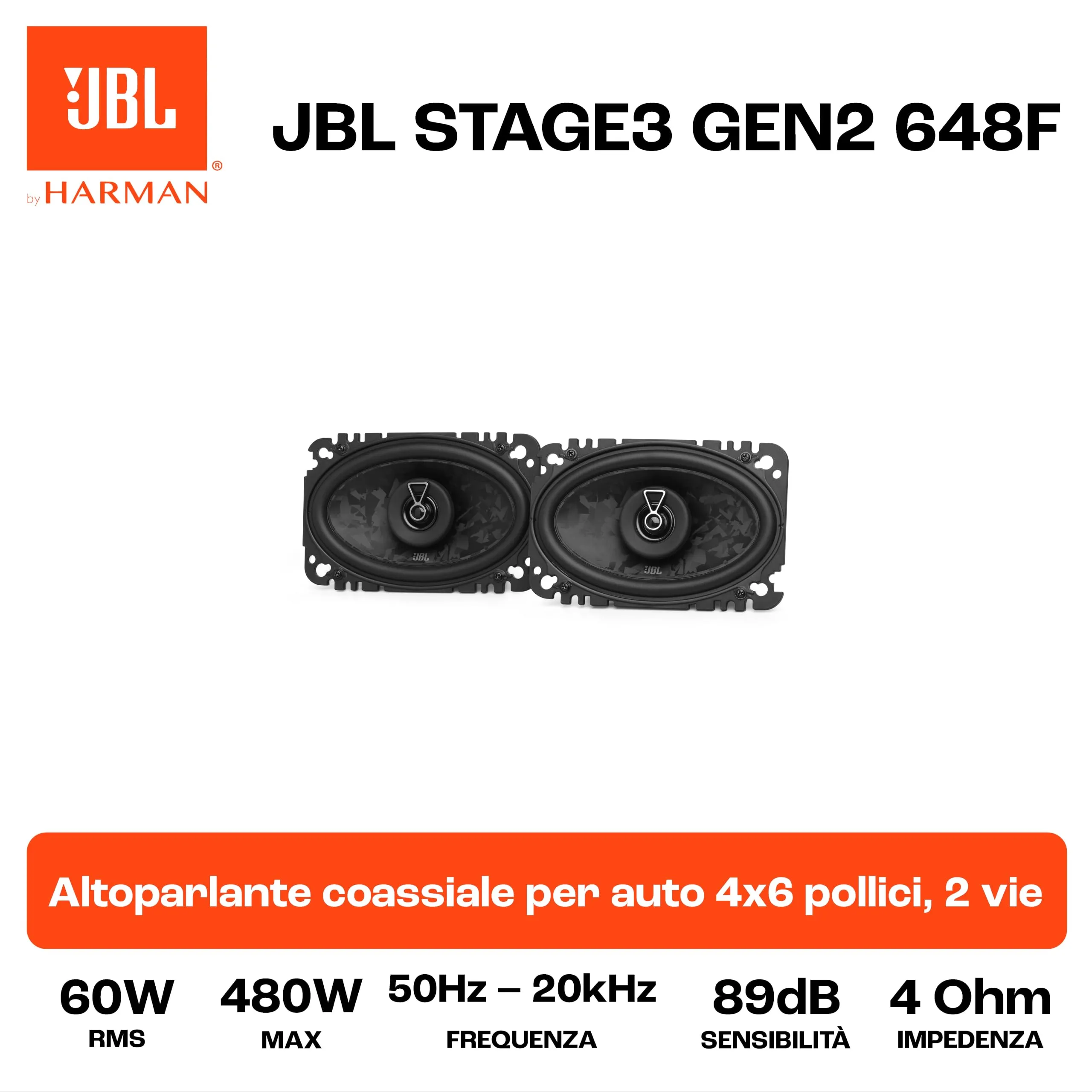 JBL Stage3 Gen2 648F 4x6" (10x15 cm) 2-Way Coaxial Car Speakers - immagine 6