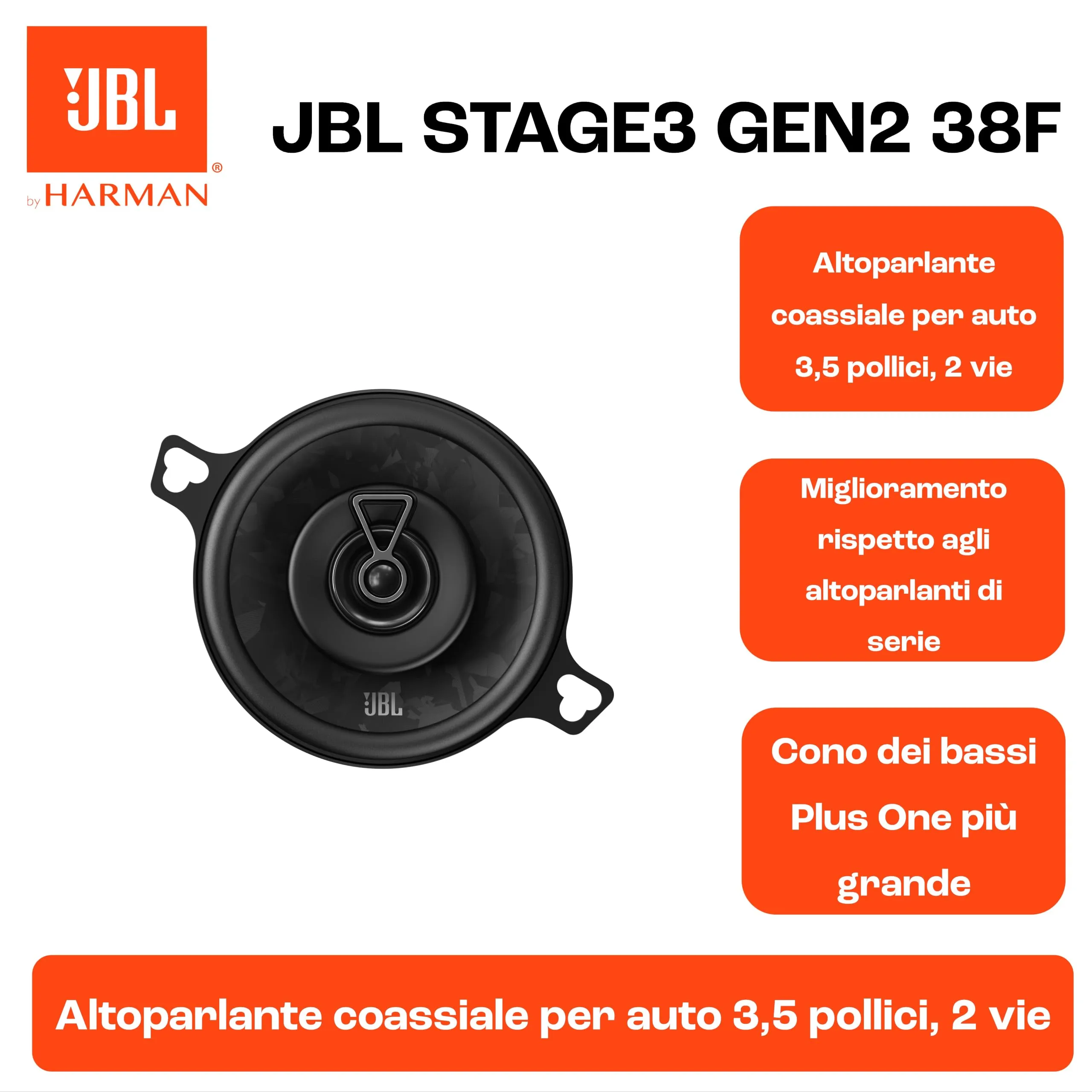 JBL Stage3 Gen2 38F 3.5" Coaxial Car Speakers, 2-Way - immagine 5