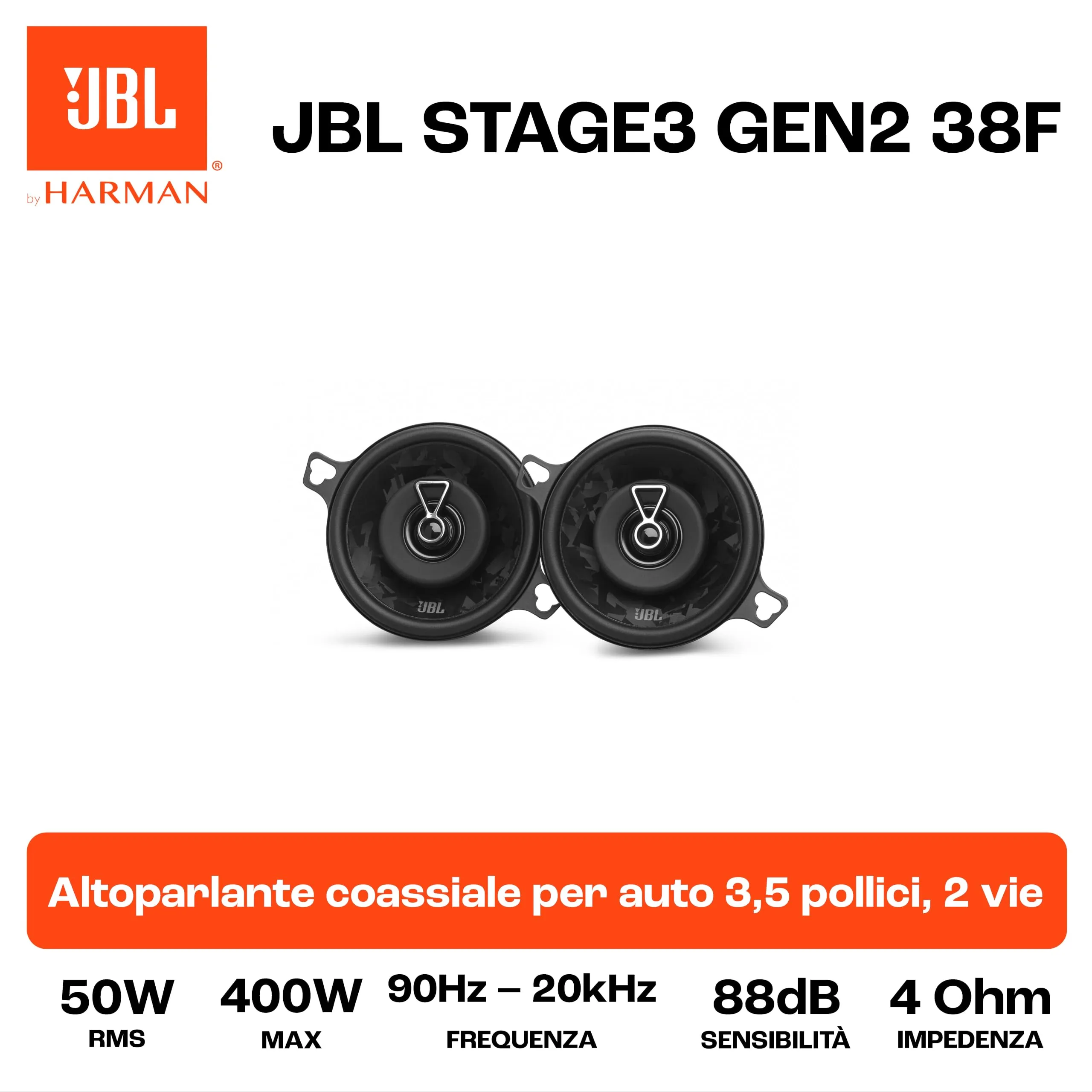 JBL Stage3 Gen2 38F 3.5" Coaxial Car Speakers, 2-Way - immagine 6