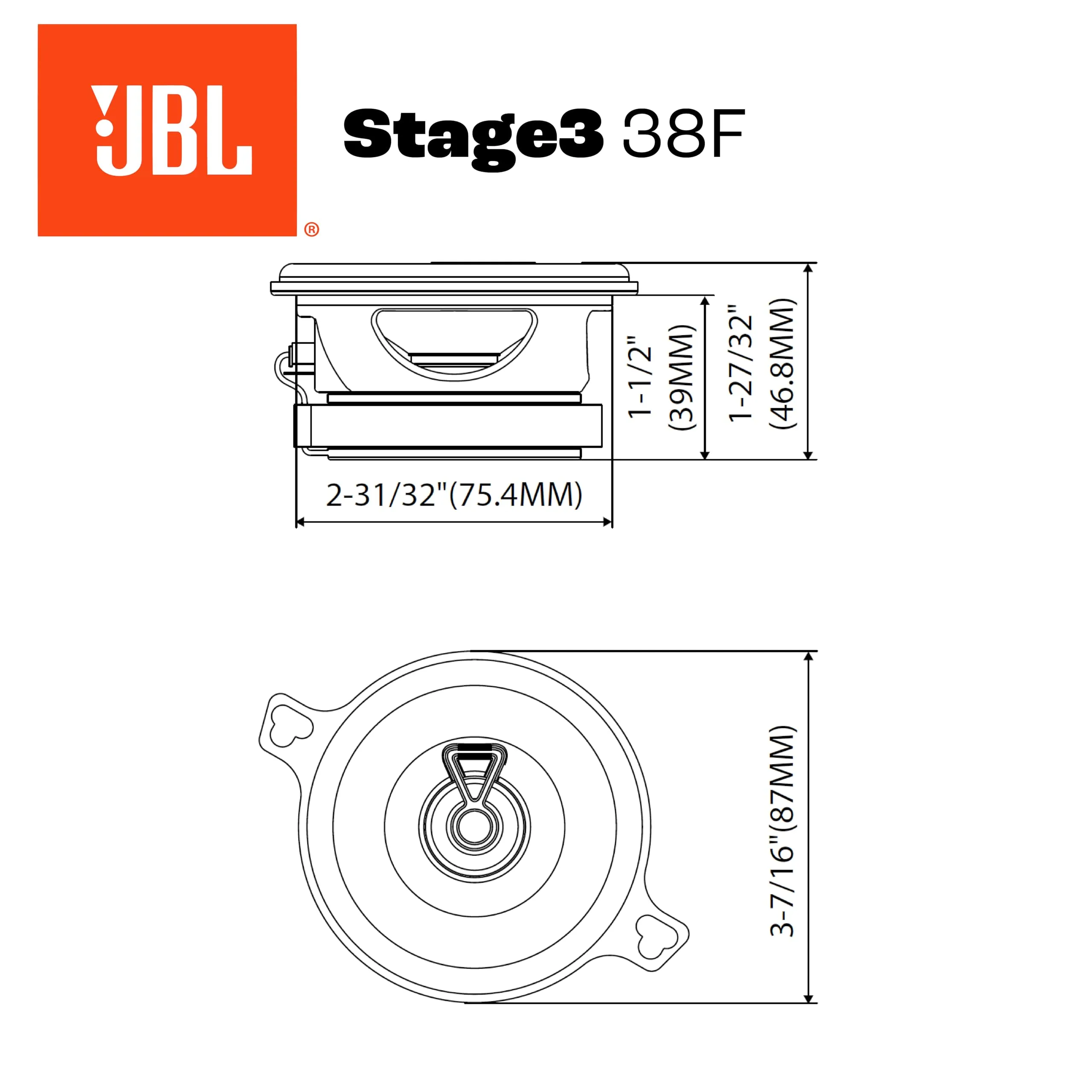 JBL Stage3 Gen2 38F 3.5" Coaxial Car Speakers, 2-Way - immagine 10