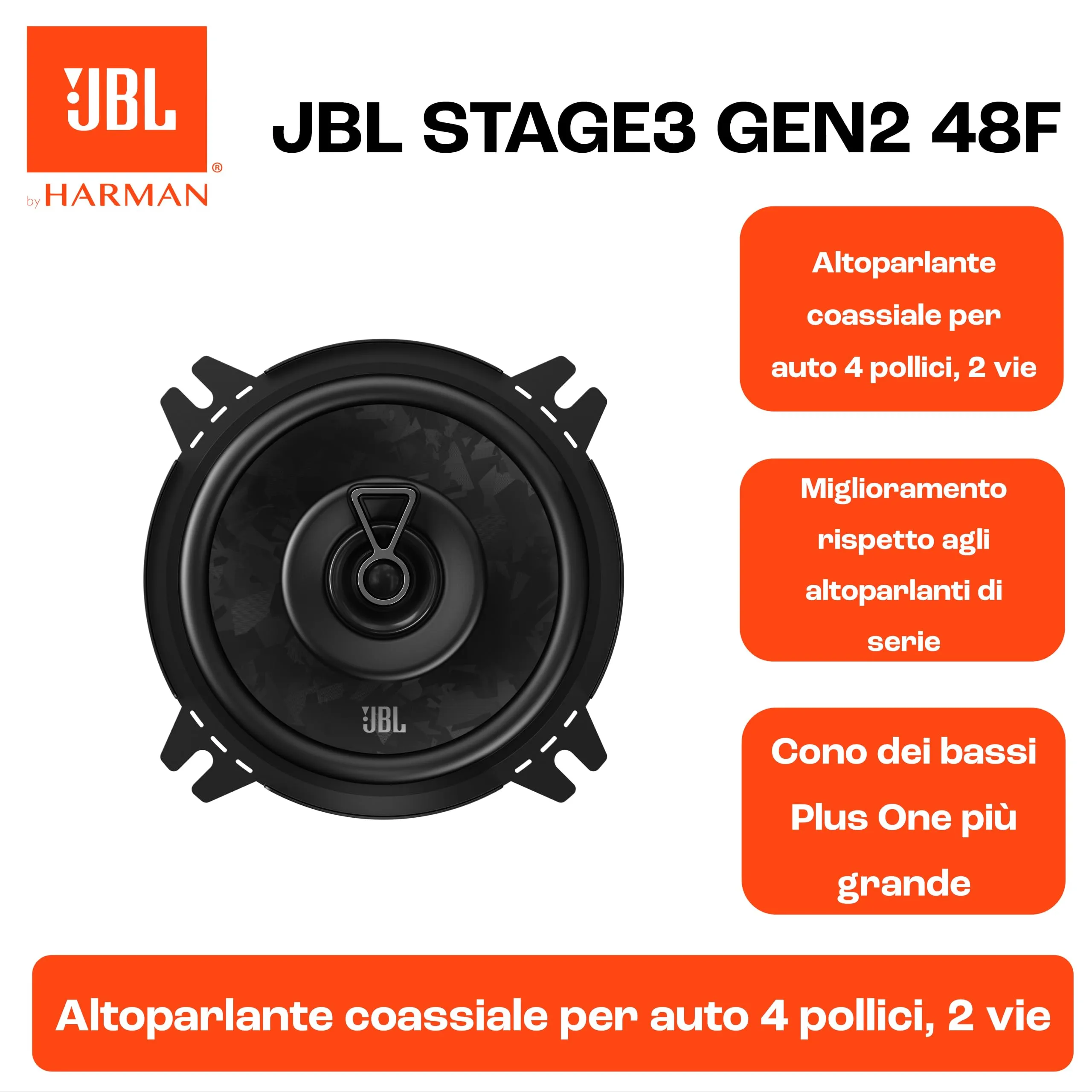 JBL Stage3 Gen2 48F 4" (10 cm) 2-Way Coaxial Car Speakers - immagine 5